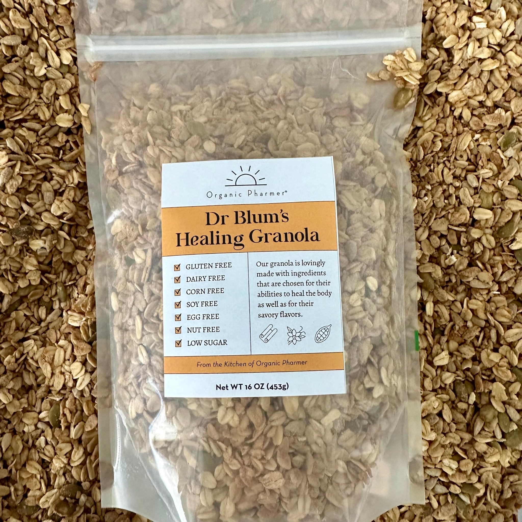 Organic granola cereal, Gluten, Dairy, Soy and Nut-Free. Deliciously Hand-Crafted for anti-inflammatory diets, sensitive diets. Dr Blum's Healing