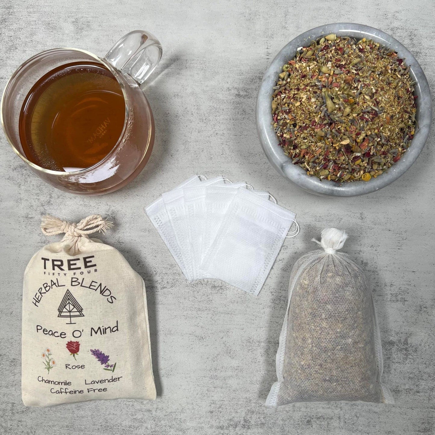 Peace O' Mind Herbal Blend - Chamomile, Red Rose Petals, Lavender | Natural Caffeine Free Tea & Smoke Blend by Tree Fifty Four | 30 Cups