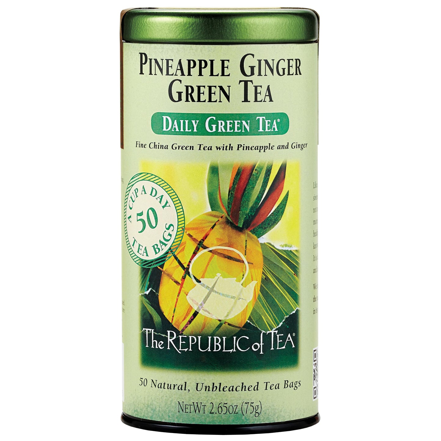 The Republic of Tea - Pineapple Ginger Daily Green Tea, 50 Tea Bag Tin