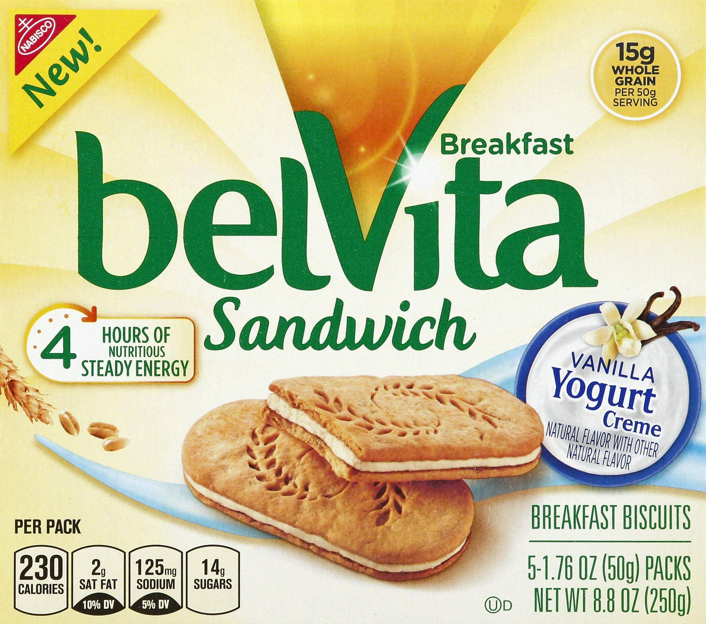 belVita Vanilla Yogurt Creme Breakfast Biscuit Sandwiches, 5 Count Box, 8.8 Ounce
