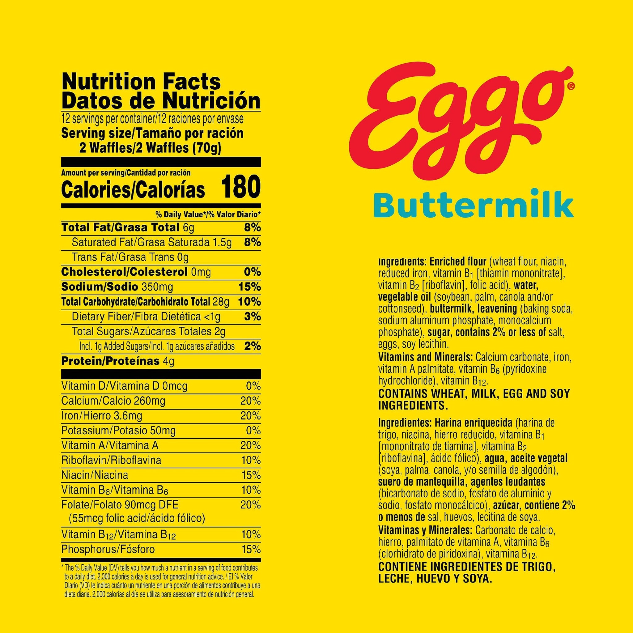Eggo Frozen Waffles, Frozen Breakfast, Breakfast Food, Family Pack, Buttermilk, 29.6oz Box (24 Waffles)