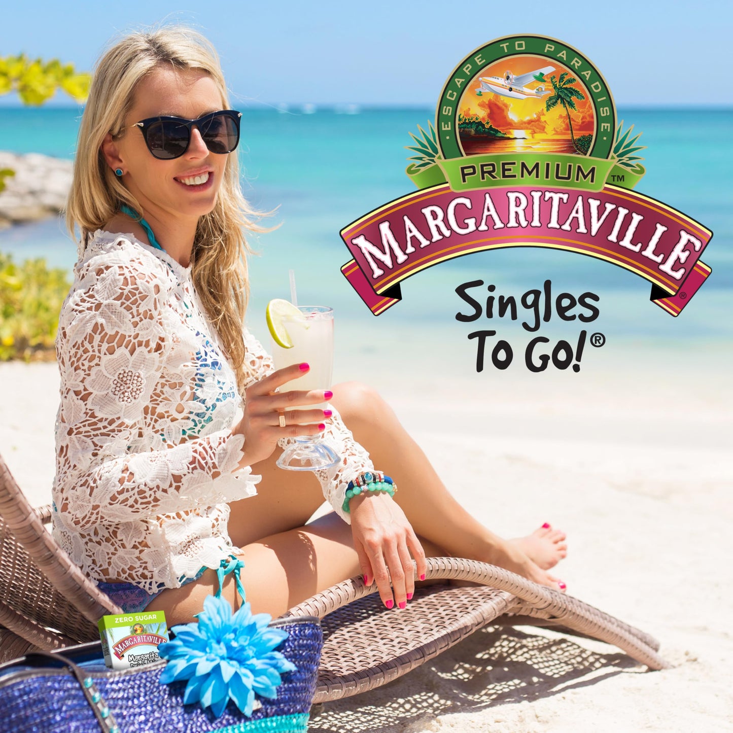 SINGLES TO GO! Margaritaville Water Drink Mix, Variety Pack, Includes 4 Flavors: Caribbean Fruit Punch, Pina Colada, Strawberry Daiquiri