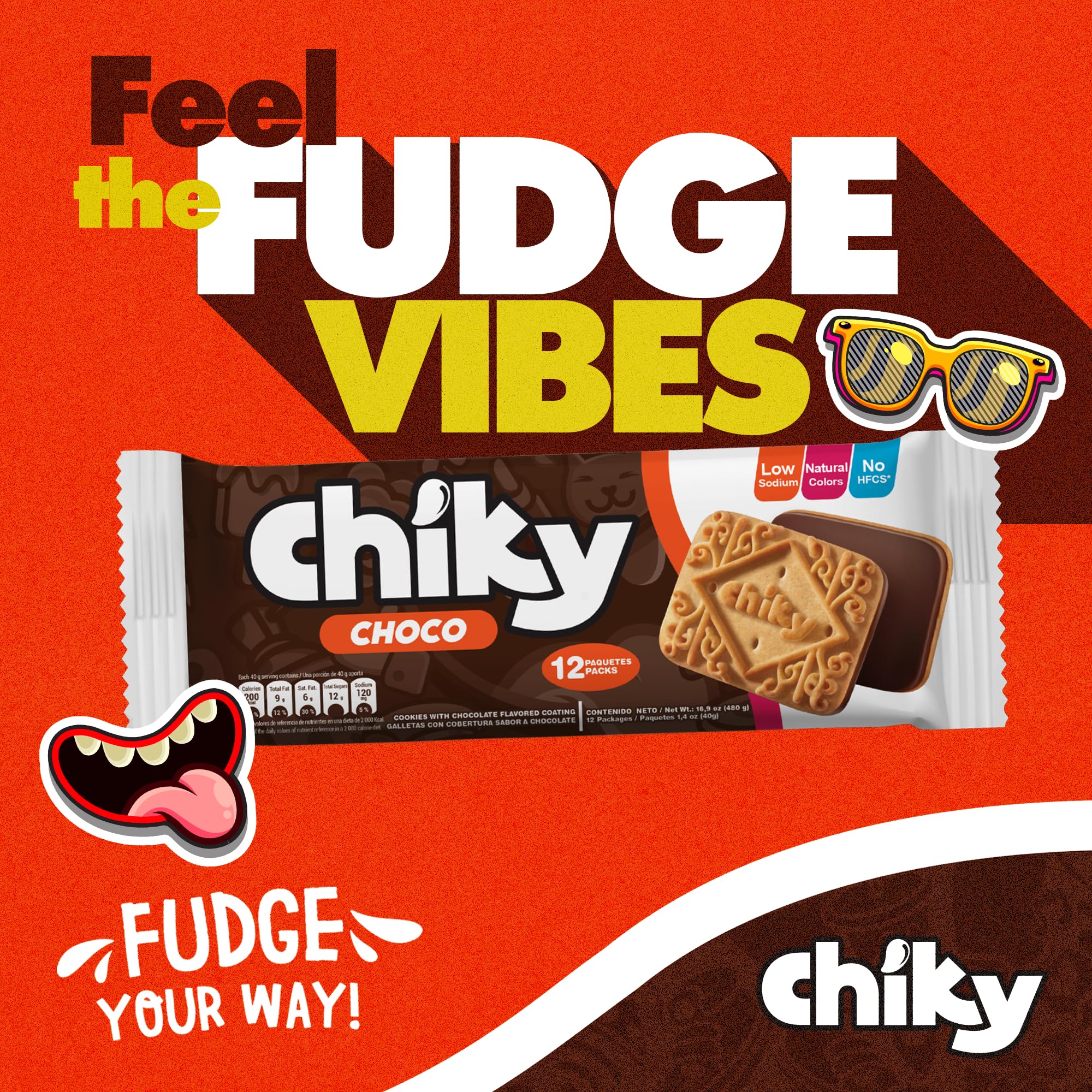 Chiky Chocolate Fudge Cookies, Crunchy & Sweet, Smooth Cream Center, Crispy Texture That Melts In Every Bite, 16.9 ounces, 1 Box contains 3 Bags, each