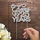Bling Crystal Cheers To 25 Years Cake Topper - Best Keepsake 25th Birthday Or Anniversary Decor Party Decorations Silver