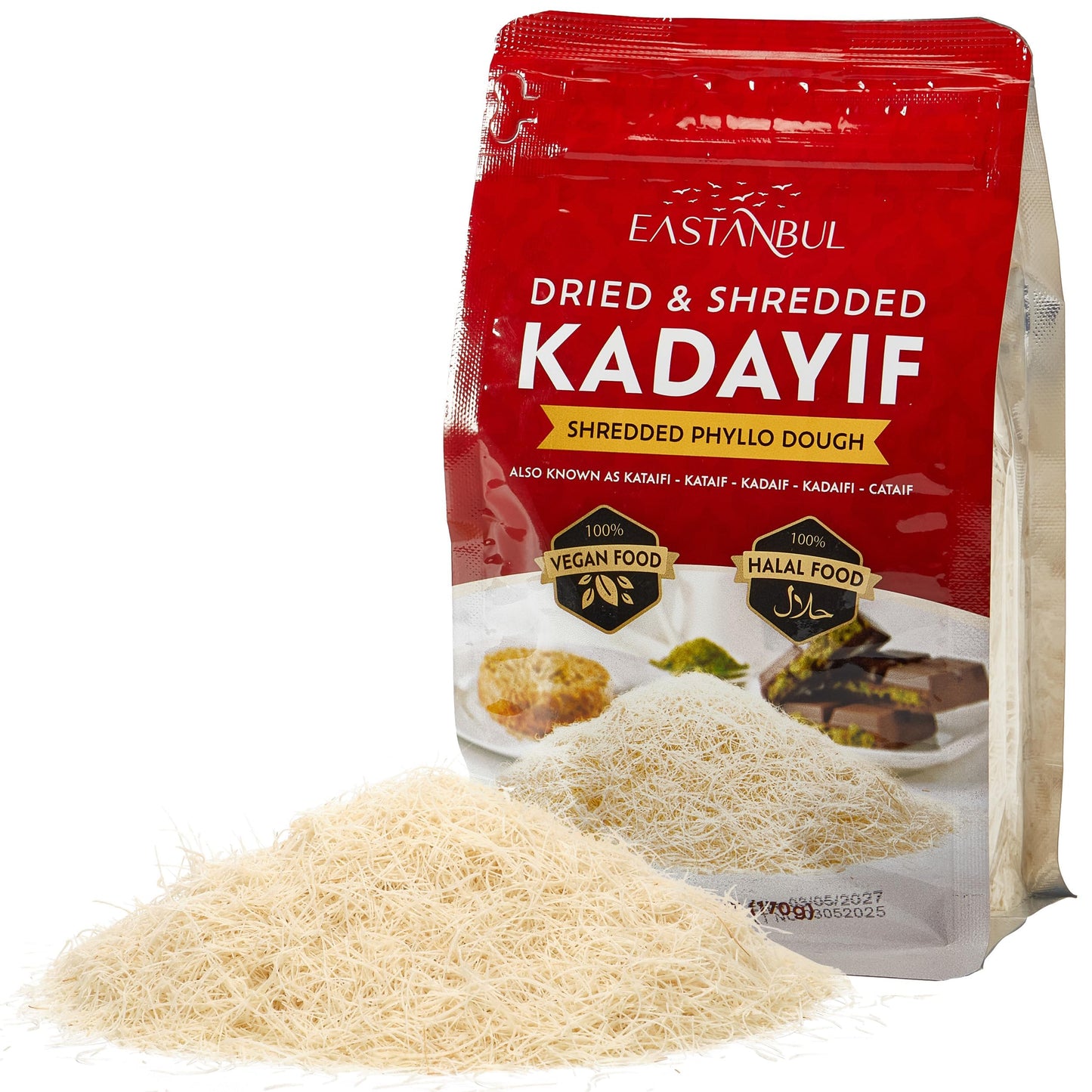 Eastanbul Dried & Chopped Kataifi Shredded Fillo Dough, Kurutulmus Kadayif Pastry Dough, Ingredient for The Viral Dubai Pistachio Chocolate Bar