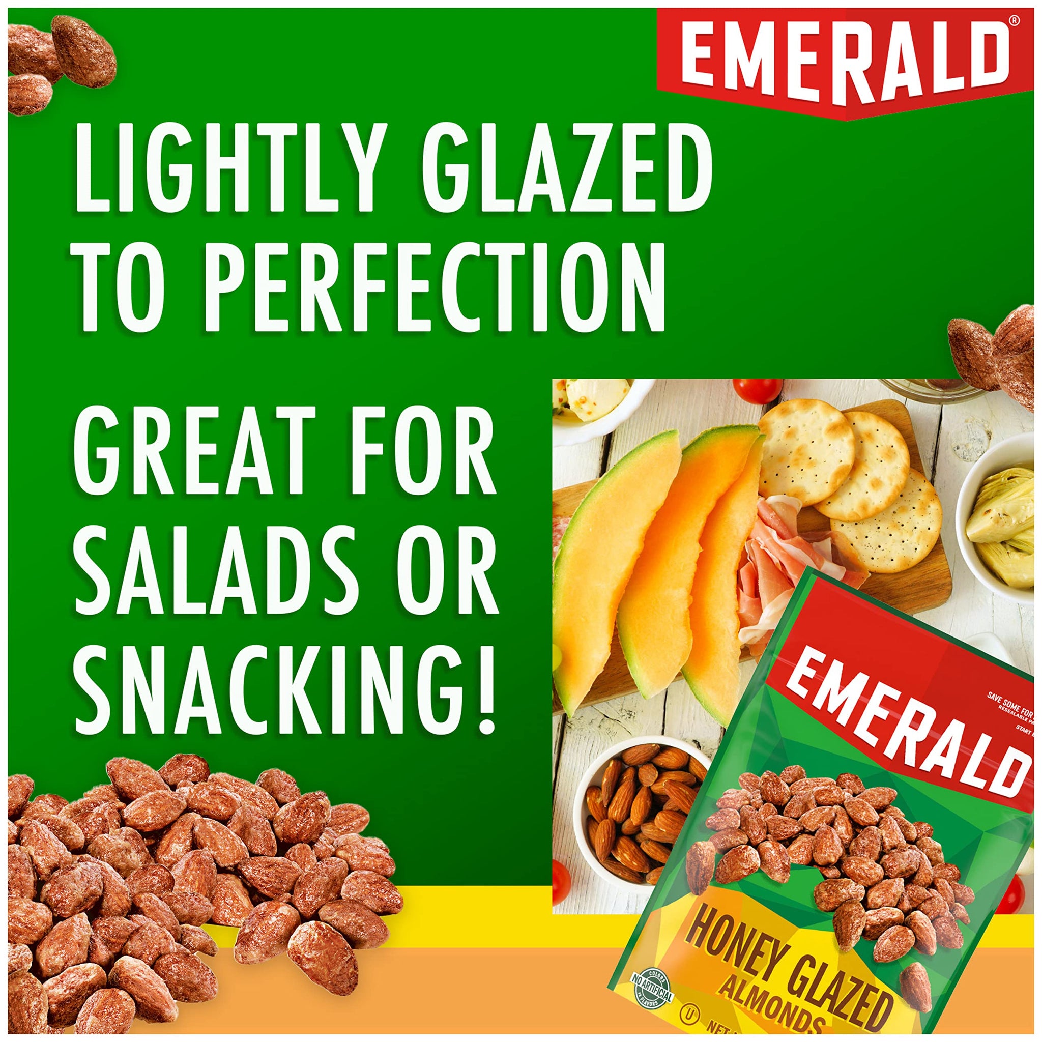 Emerald Nuts Honey Glazed Almonds (1-Pack), 5.5oz Resealable Bag, Kosher Dairy Certified, Non-GMO, Contains No Artificial Preservatives, Flavors or