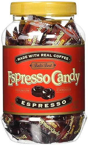 Bali's Best Espresso Candy, 1 Pound Jar, Individually Wrapped Hard Candy with Espresso Filled Center, Made with Real Sumatran Coffee, Halal