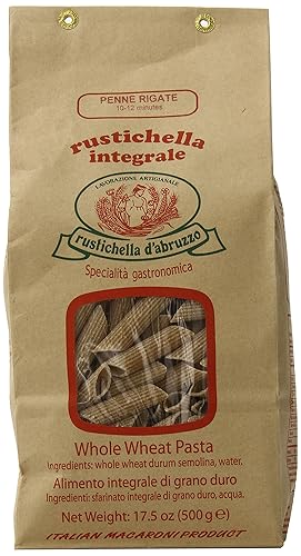 Rustichella D'Abruzzo Pasta Penne Rigate Whole Wheat in Brown Bag, 1.1 Pound