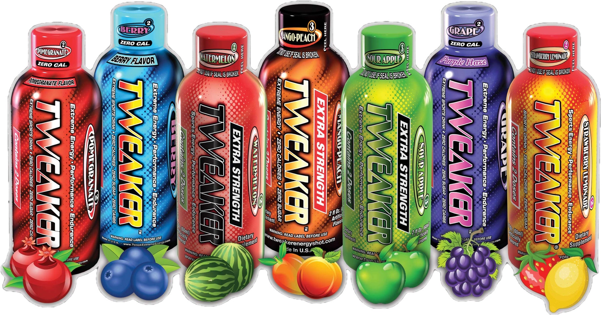 Make Your Day Tweaker Energy Shots, Pomegranate, Berry, Watermelon, Peach Mango, Sour Apple, Grape, and Strawberry Lemonade, 2 ounce (Pack of 7)
