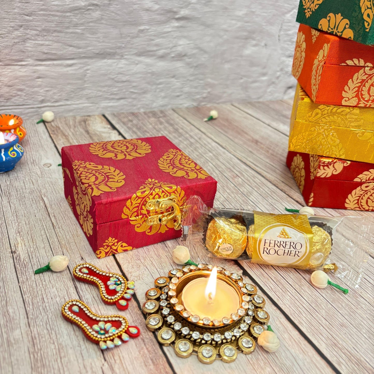 LOVENSPIRE Diwali Gift Hamper Indian Festival Premium Deepawali Return Gift Box with Tea Light Candle Holder Navratri Thanksgiving Hampers