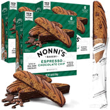Nonni's Espresso Chocolate Chip Biscotti Cookies - 3 Boxes Espresso Coffee Cookies - Espresso Chocolate Chip Cookies w/Dark Chocolate - Italian