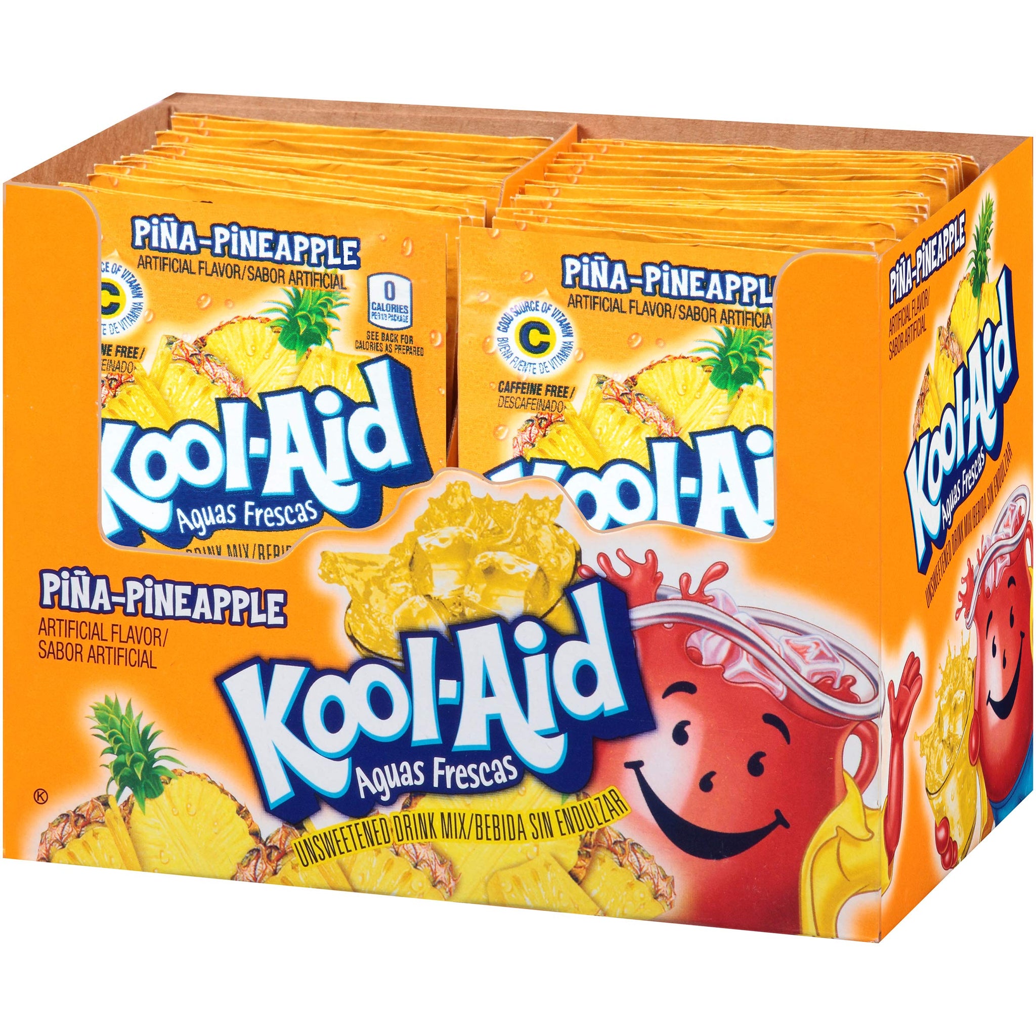 Kool-Aid Aguas Frescas Pina Pineapple Flavored Unsweetened Caffeine Free Powdered Drink Mix, 0.14 oz Packet (Pack of 48)