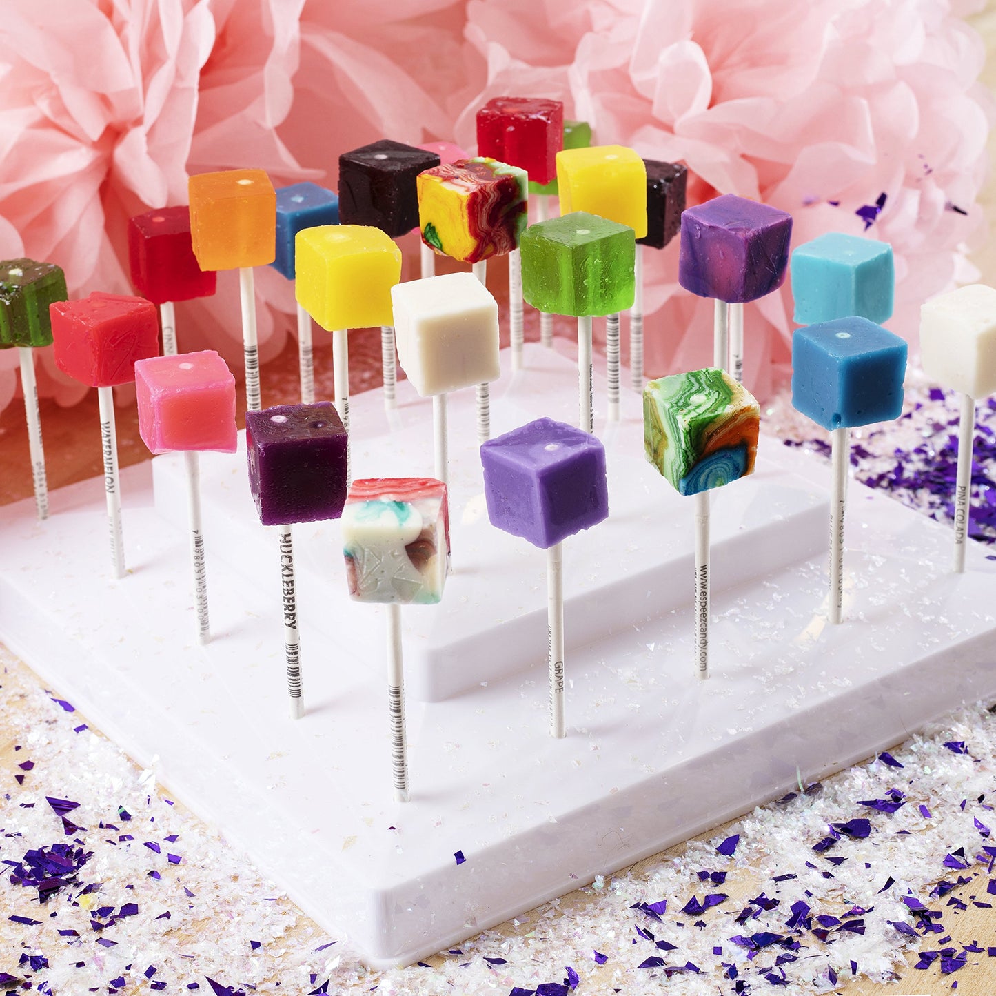 Hard Candy Cube Lollipop Suckers: Individually Wrapped Flavored Sucker Pack by Espeez - Old Fashioned Square Party Pops in Bulk - Cinnamon, 100 Count
