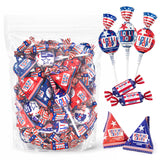 Patriotic Candy Assortment - 3 Pound Bulk Pack - 4th of July Candy - Chocolate Caramels, Lollipops, Popping Rocks Pouches - Red White and Blue Treats