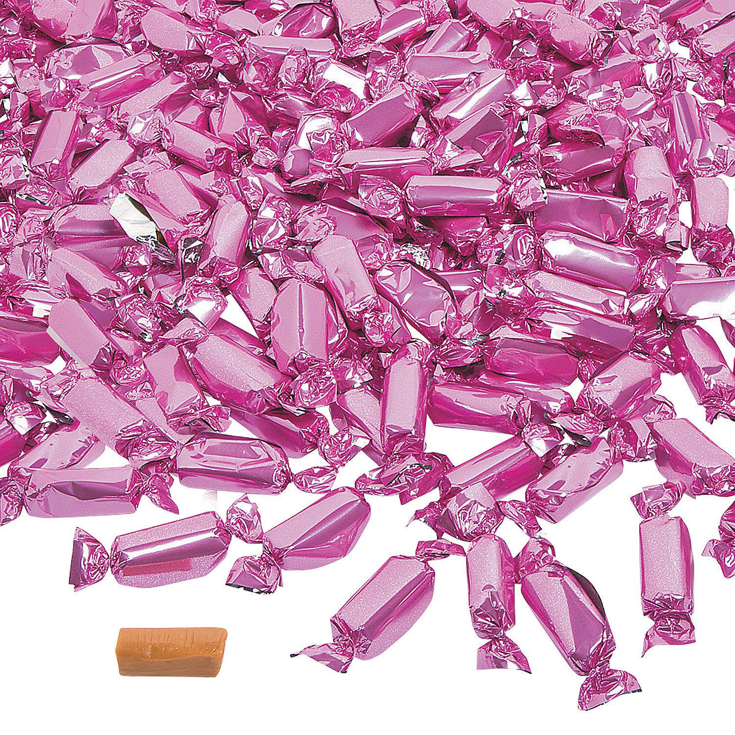 Fun Express - Hot Pink Foil Wrapped Caramels (2lbs) for Wedding - Edibles - Soft & Chewy Candy - Caramel & Licorice & Candy Corn - Wedding - 189