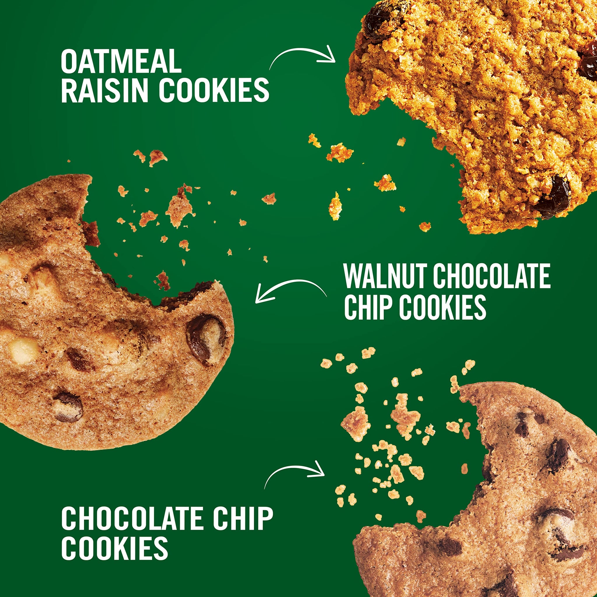 Tate's Bake Shop Variety Pack, Oatmeal Raisin , Chocolate Chip & Chocolate Chip Walnut, 3 - 7 oz Bags