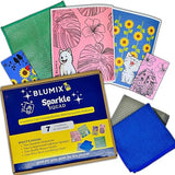 Blumix Ultimate Cleaning Kit - 7 Items: 2 Swedish Dishcloths, 2 Compressed Cellulose Sponges, 2 Glass Cleaning Cloths, 1 Mesh Scrubbing Cloth (No