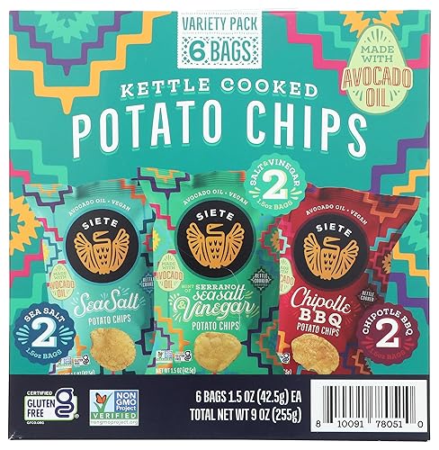 Siete Family Foods Kettle Cooked Potato Chips Variety Pack 6pk, 9 OZ