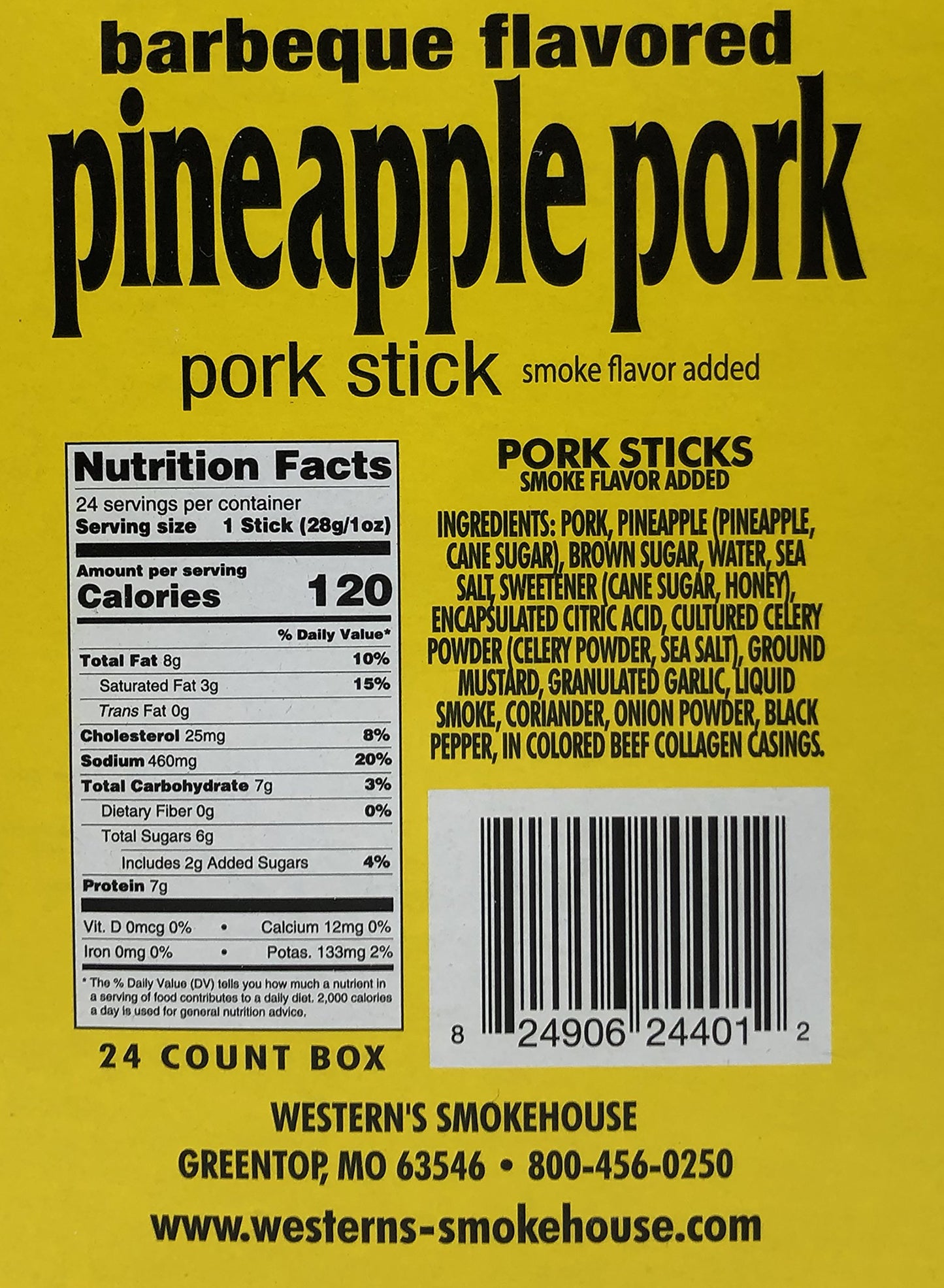 Western's Smokehouse Meat Sticks Barbeque & Pineapple Pork Jerky Sticks - Pack of 24 Meat Sticks Individually Wrapped (1.0 Ounce) Gluten-Free