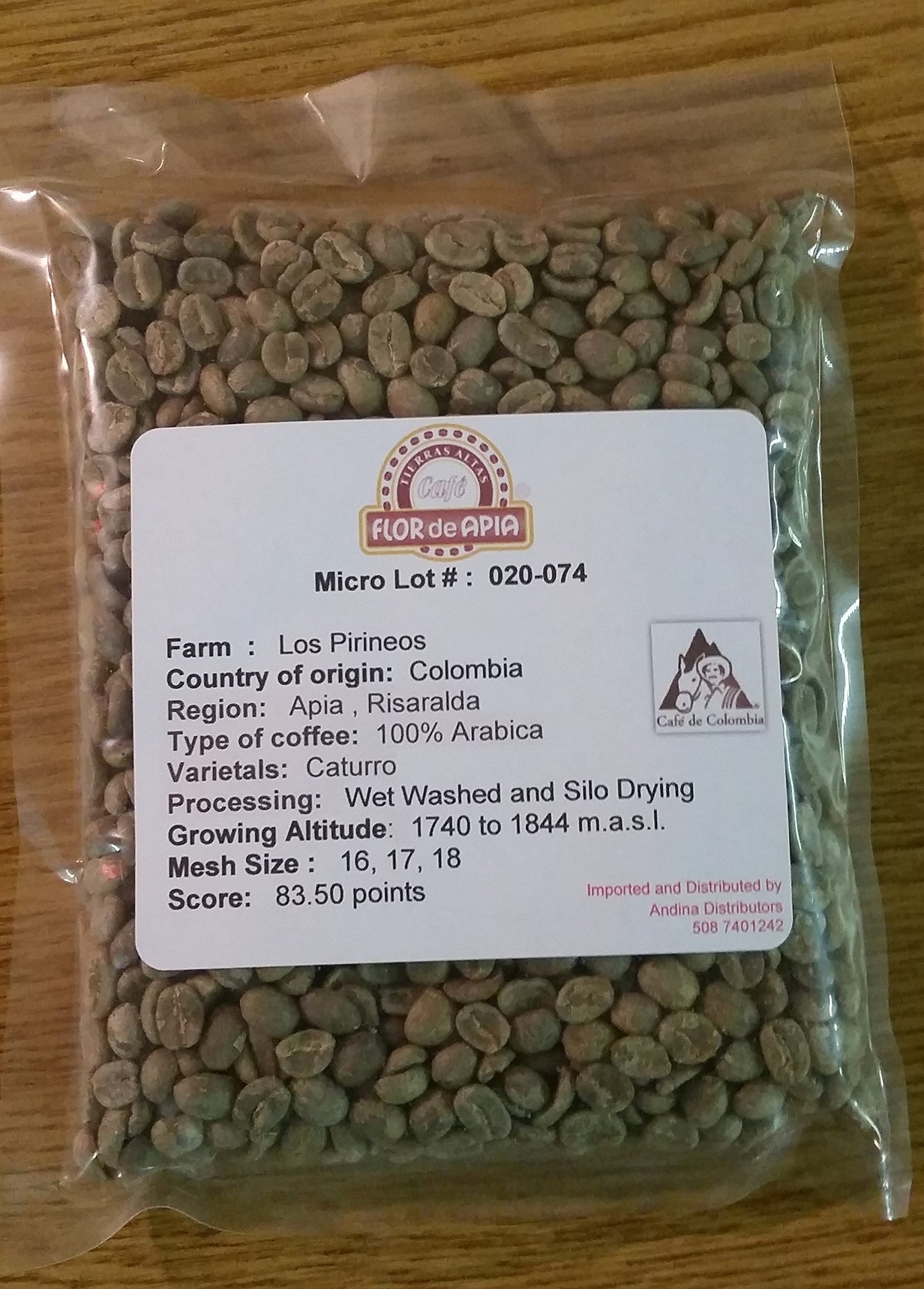 Unroasted Coffee Beans Single Origin Colombian Fram Los Pirineos (5 Lb)