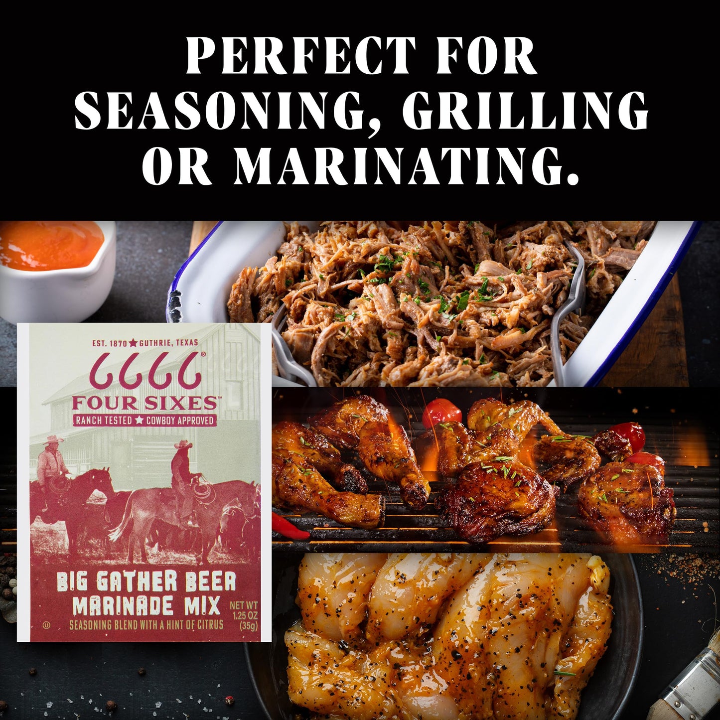 6666 Four Sixes Big Gather Beer Marinade Mix, 1.25 Ounce