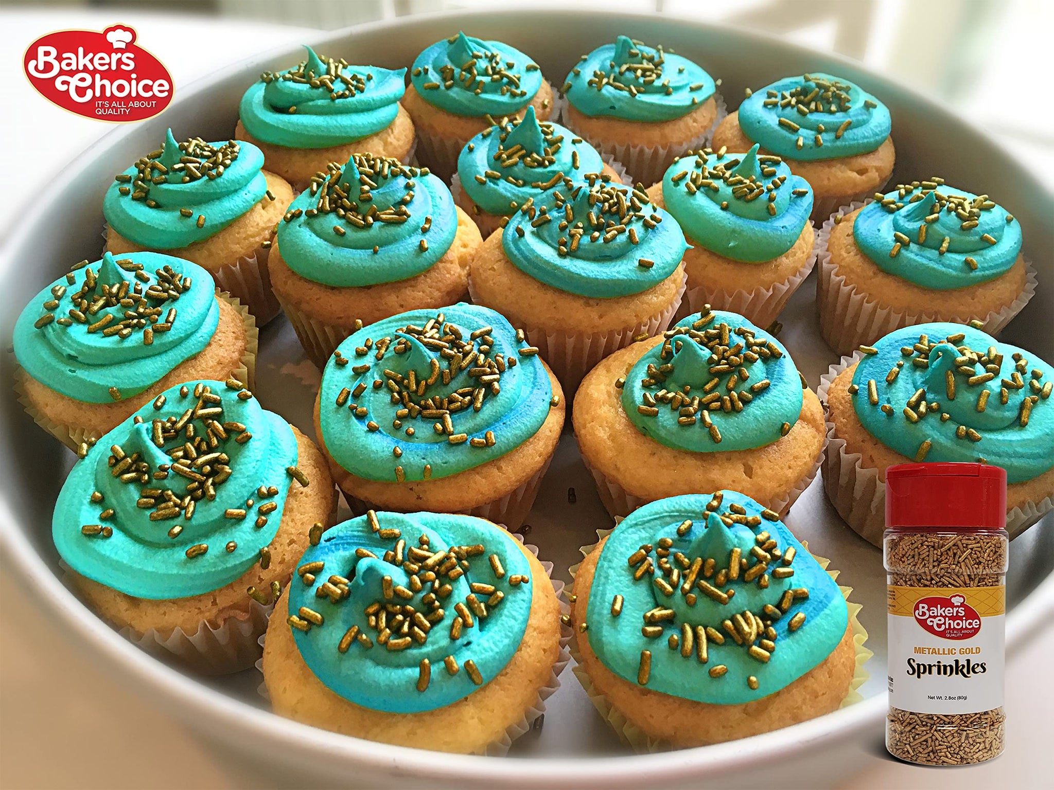 Bakers Choice Metallic Gold Sprinkles for Baking - Jimmies Sprinkles for Ice Cream Toppings - Dairy Free, Kosher 2.8 oz.