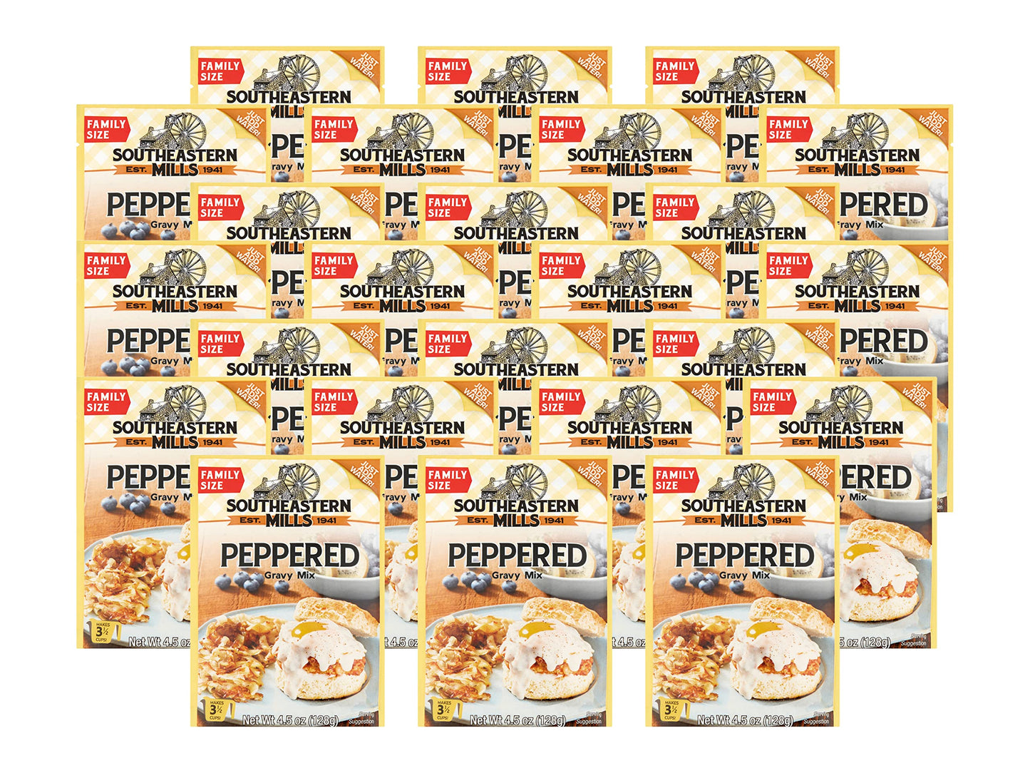 Southeastern Mills Gravy Mix Packet, Peppered Gravy Mix, Makes 3 ½ Cups of Gravy, Just Add Water, Family Size Packet, 4.5-Ounce Packet (Pack of 24