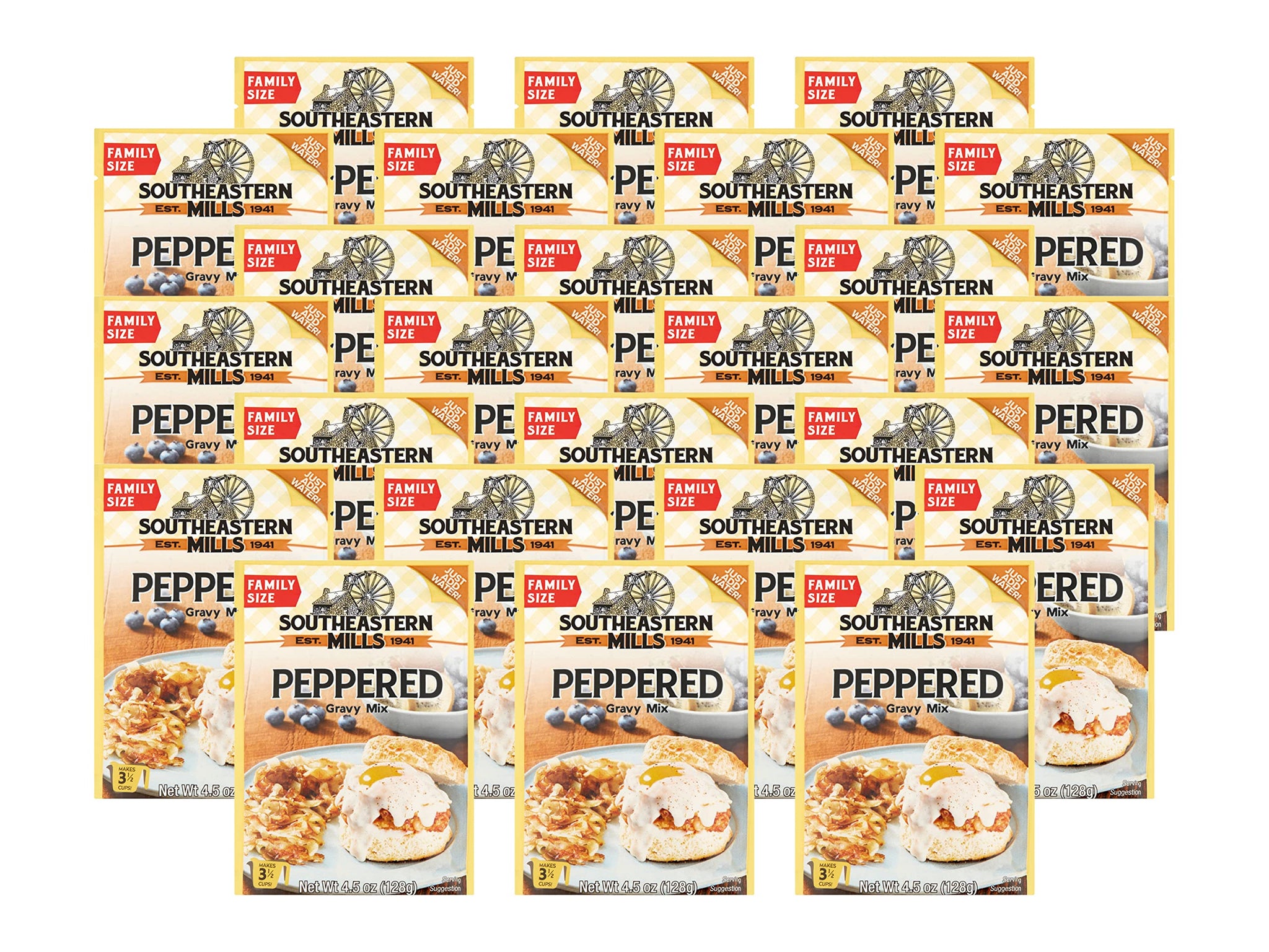Southeastern Mills Gravy Mix Packet, Peppered Gravy Mix, Makes 3 ½ Cups of Gravy, Just Add Water, Family Size Packet, 4.5-Ounce Packet (Pack of 24