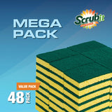 SCRUBIT 48 Pack Heavy Duty Scrub Sponges - Dishwashing Sponge Along with A Tough Scouring Pad - Dual Sided Dish Sponge Ideal for Cleaning Kitchen