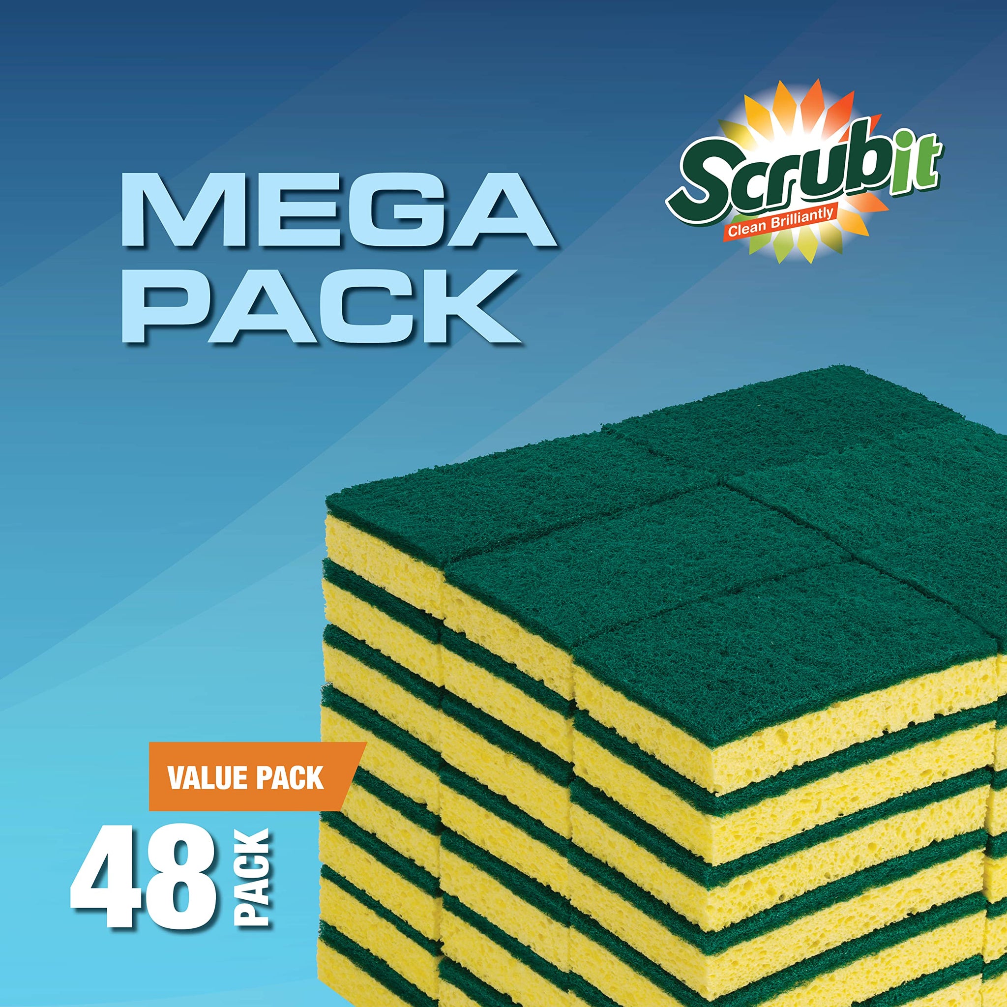 SCRUBIT 48 Pack Heavy Duty Scrub Sponges - Dishwashing Sponge Along with A Tough Scouring Pad - Dual Sided Dish Sponge Ideal for Cleaning Kitchen