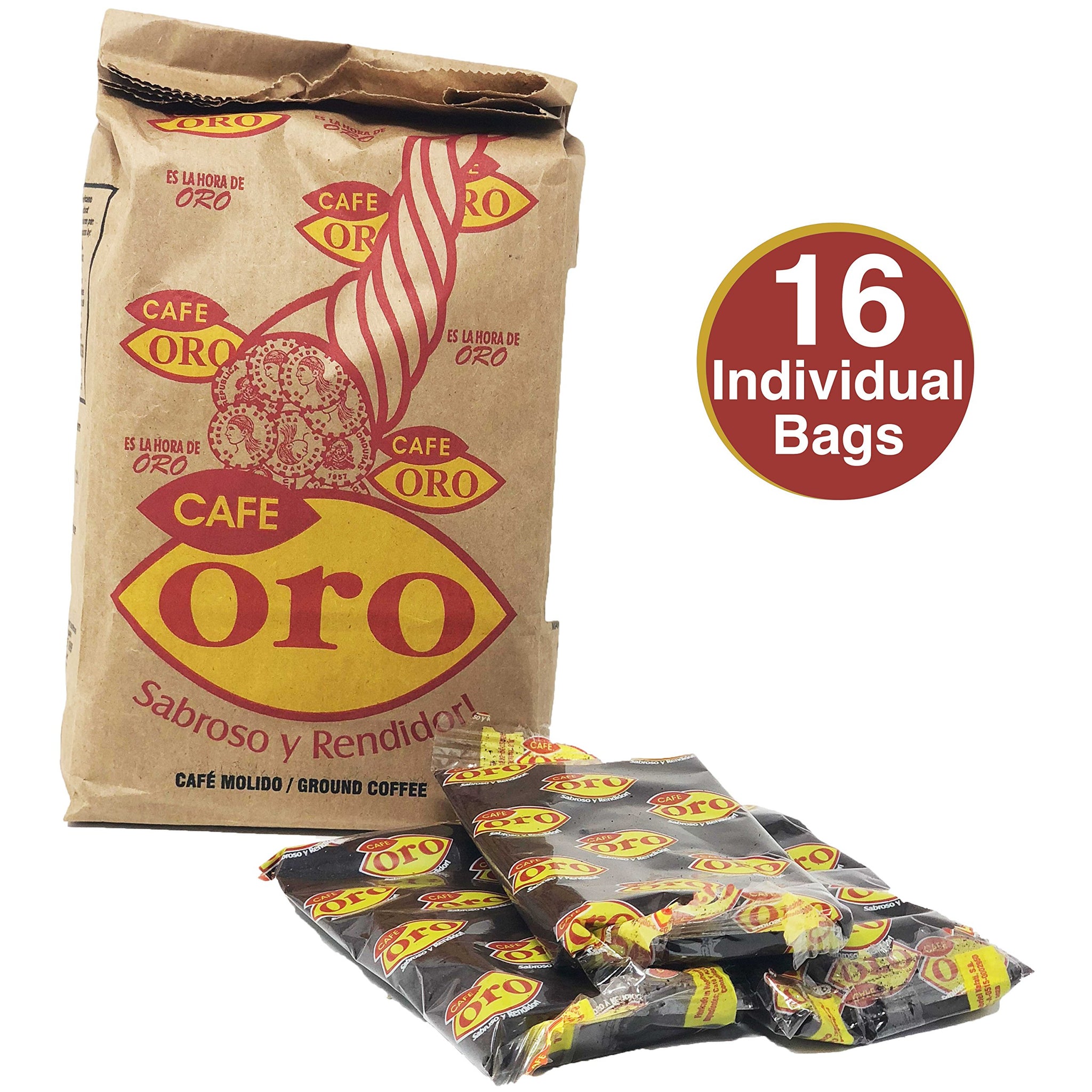 Café Oro Molido: Café Oro Smooth Blend | Sabroso Y Rendidor Golden Coffee From Honduras | 16 Individual Bags Total Of 1 ounce each | Guaranteed Best