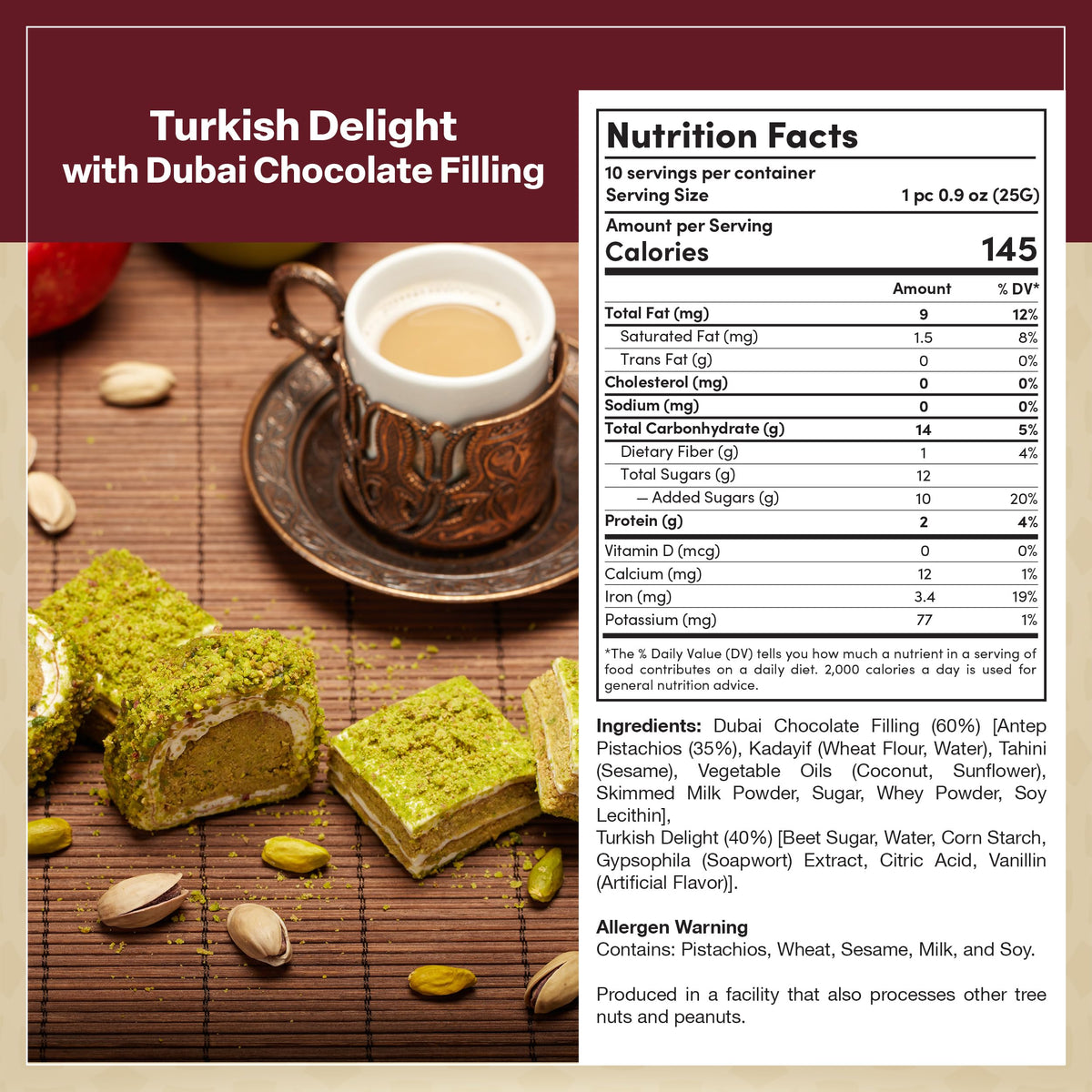 Eastanbul Dubai Style Turkish Delight with Dubai Filling, Lokum, 8.8oz