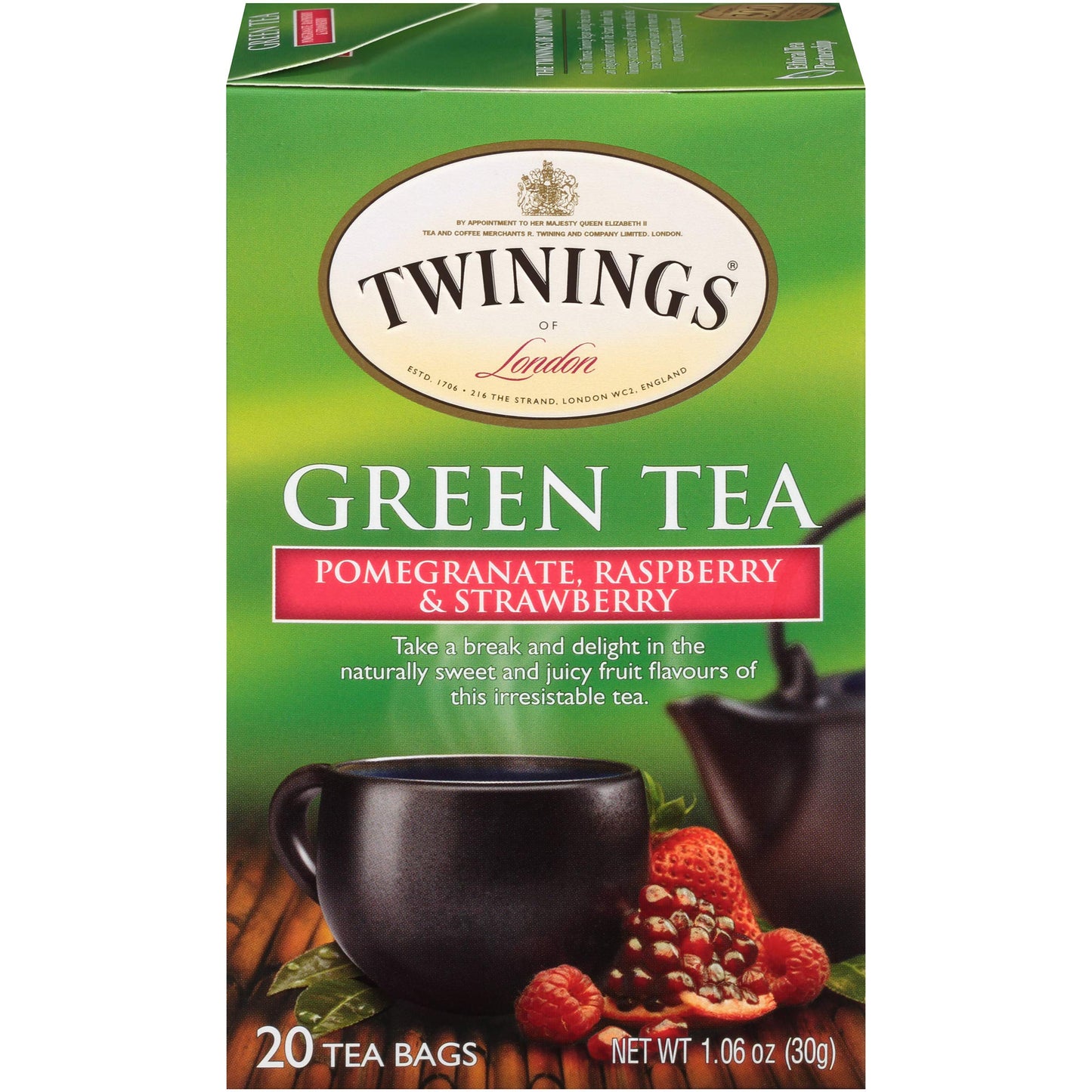 Twinings of London Green Tea Bags, Pomegranate, Raspberry and Strawberry, 20 Count