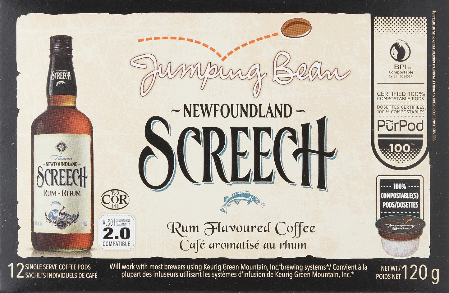 Jumping Bean Newfoundland Screech Rum Coffee,12ct{Imported from Canada}