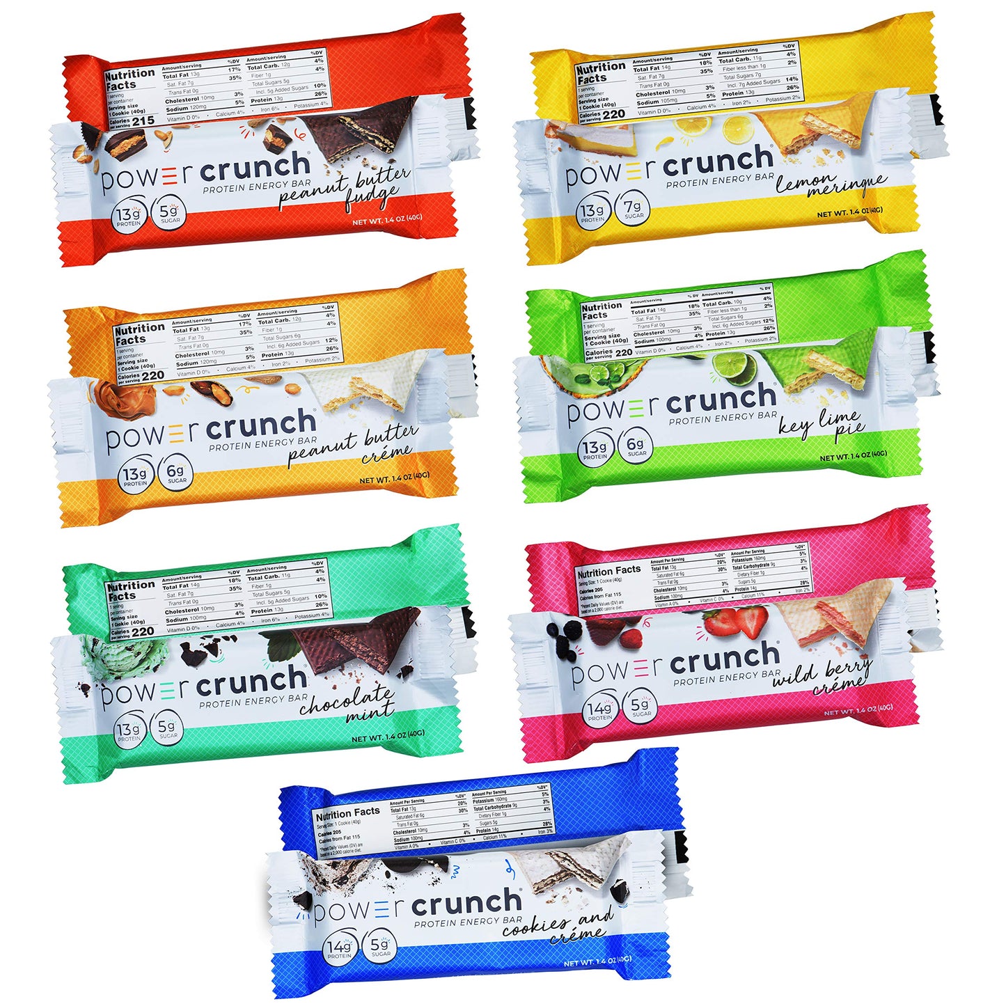 Power Crunch Original Protein Bars, Variety Pack All 14 Delicious Flavors, High Protein Energy Snack 1.4-Ounce Bars (Pack of 14),