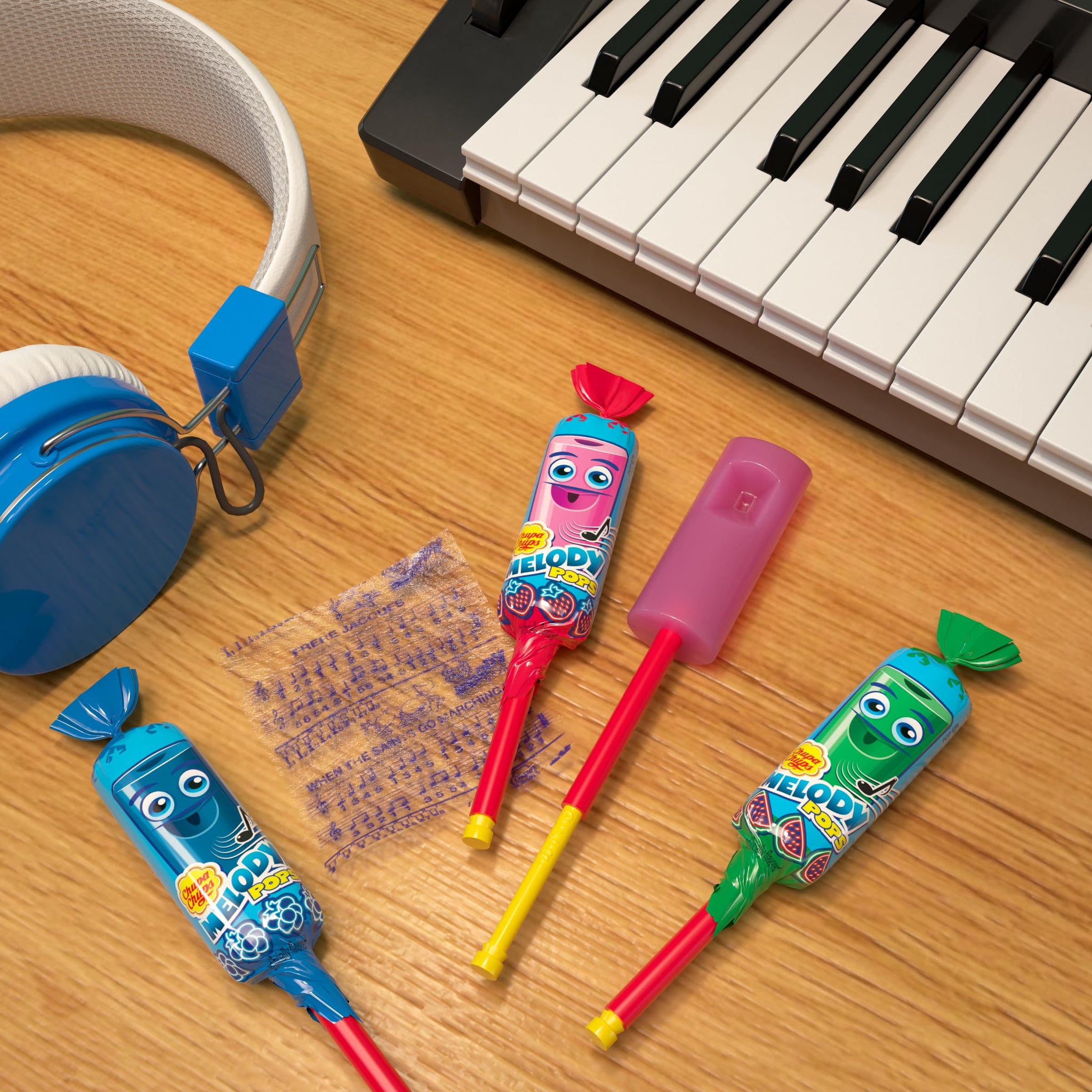 Chupa Chups Melody Pop, Blue Raspberry Flavor, Easter Candy, Easter Basket Essentials Stuffers for Kids and Adults, Whistle Individually Wrapped, 5
