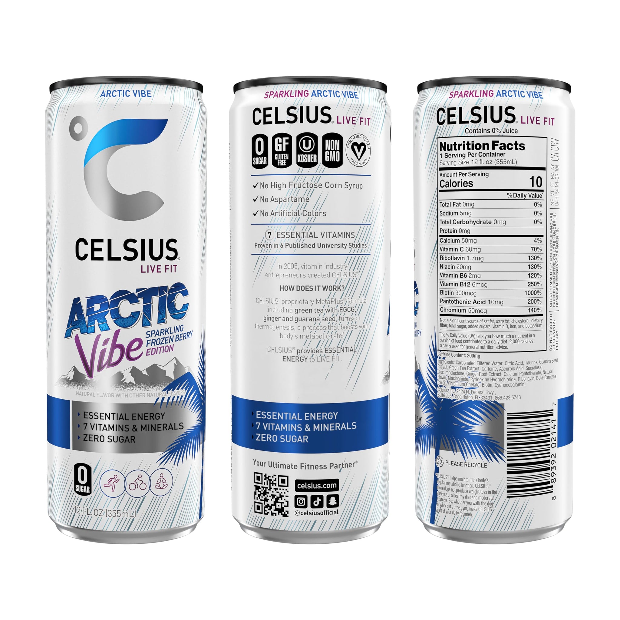 CELSIUS ARCTIC VIBE Sparkling Frozen Berry, Sugar Free Energy Drink, 12 Fl Oz (Pack of 12)