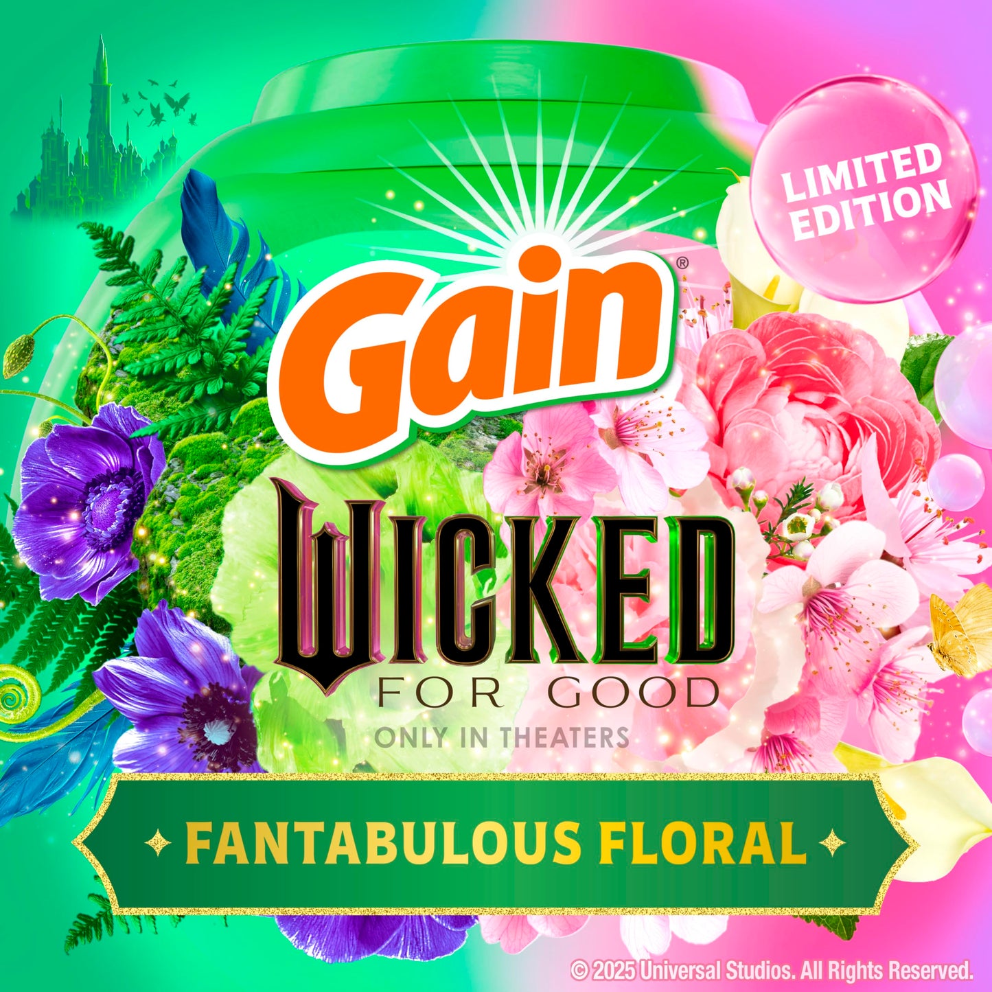 Gain Flings! "Wicked: For Good" Limited Edition Laundry Detergent Pacs, 42 Count, Fantabulous Floral Scent, 3 in 1 HE Detergent Pacs with Oxi Boost