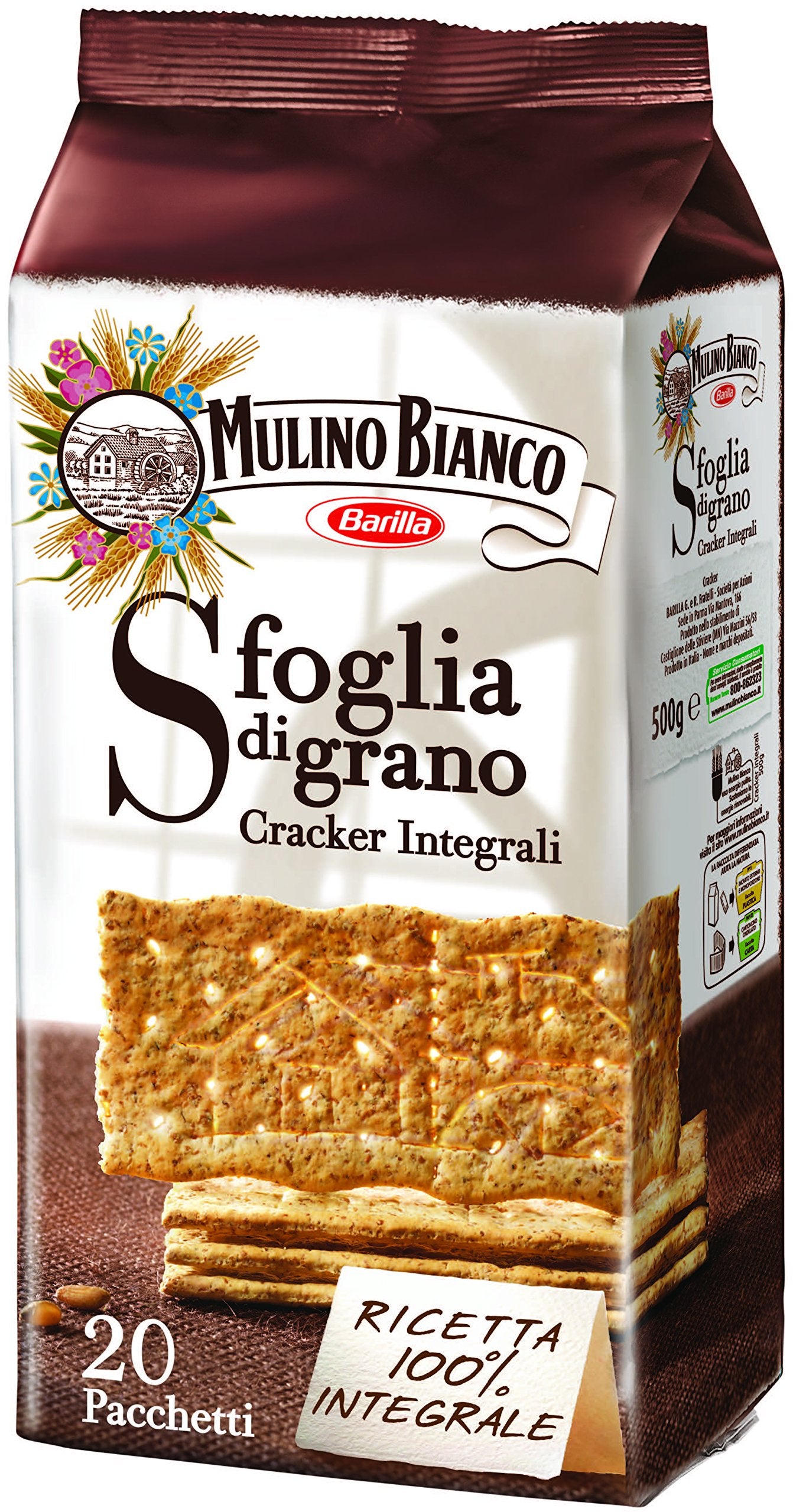 Mulino Bianco Sfoglia Di Grano Integrali Crackers (500 Gr) - Mulino Bianco Wholemeal Crackers (500g)
