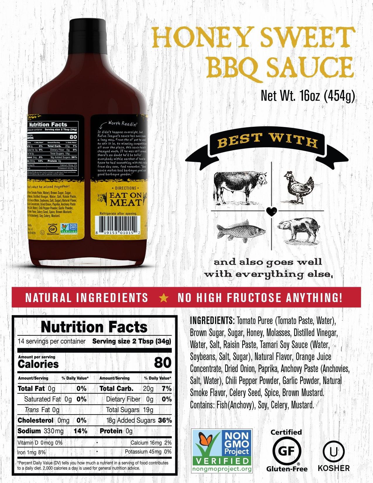 Rufus Teague's Honey Sweet BBQ Sauce, 15.25 OZ