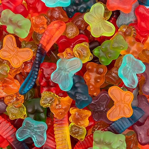 Gummy Candy Mix | 2 Pound Variety Pack | Gummy Worms, Bears, Butterflies, 3D Bears, 3D Dinosaurs | Assorted Fruit Flavors Gummies | Chewy Candy