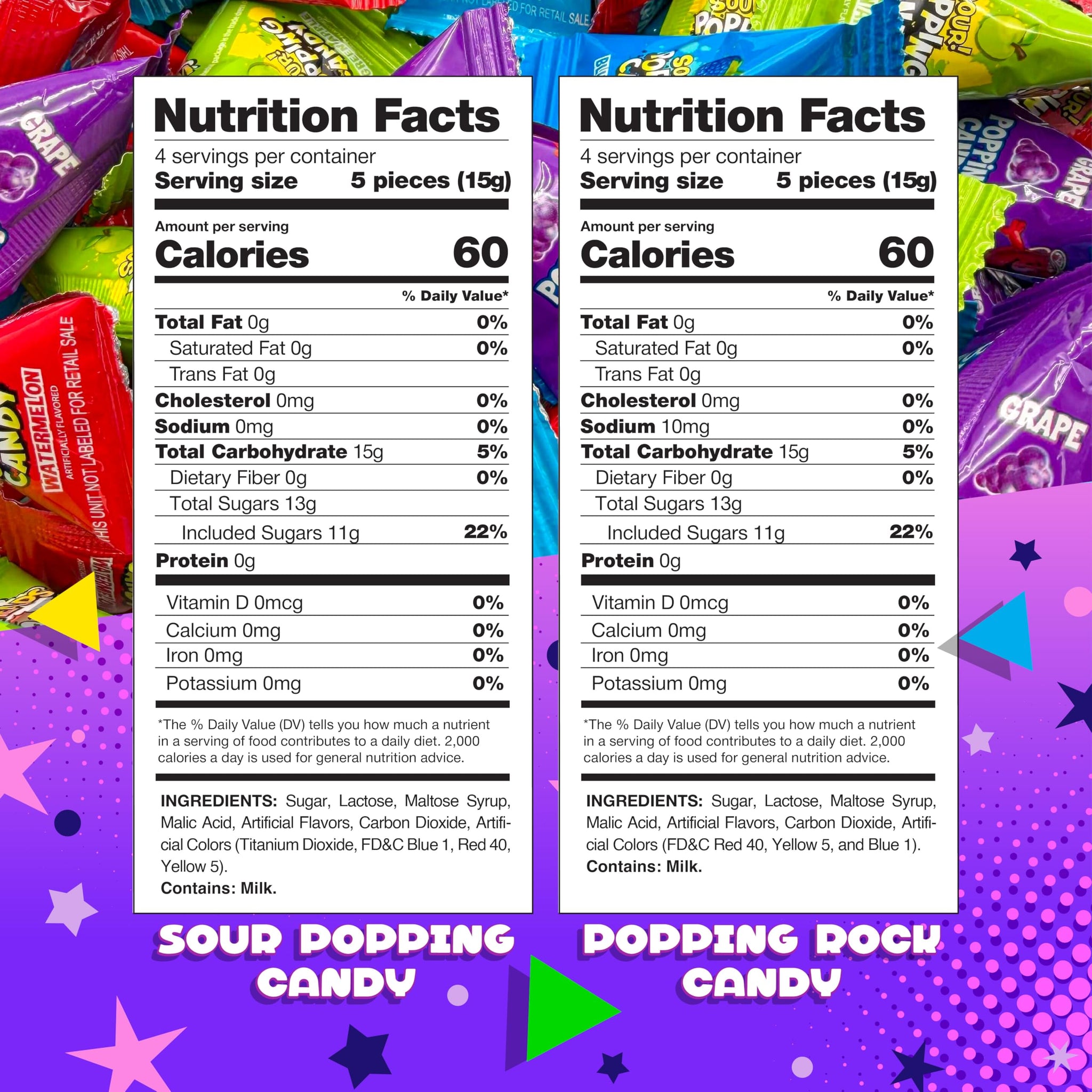 Popping Candy Assortment | 40 Mini Packs | Popping Rocks Candy Individually Wrapped | Sour & Sweet Assorted Fruit Flavors for Goodie Bags, Pinatas