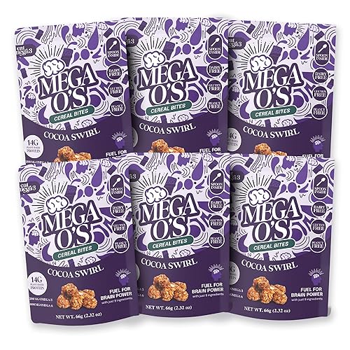 Eat Omega 3 Mega O’s Cocoa Swirl Cereal Bites - Gluten-Free, Dairy-Free, Plant-Based Protein Snack with Omega-3 & Omega-6, Low Sugar, Peanut-Free