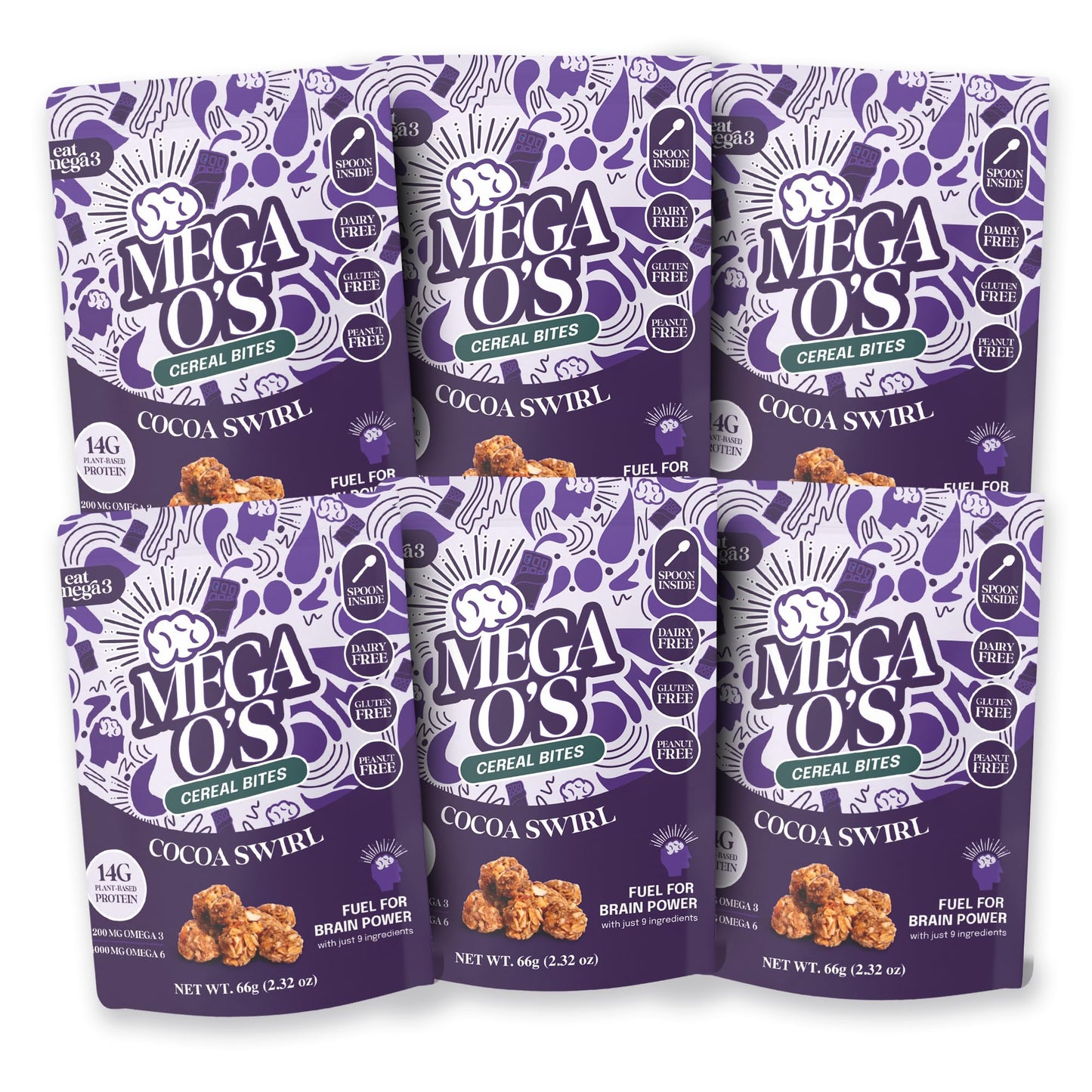 Eat Omega 3 Mega O’s Cocoa Swirl Cereal Bites - Gluten-Free, Dairy-Free, Plant-Based Protein Snack with Omega-3 & Omega-6, Low Sugar, Peanut-Free
