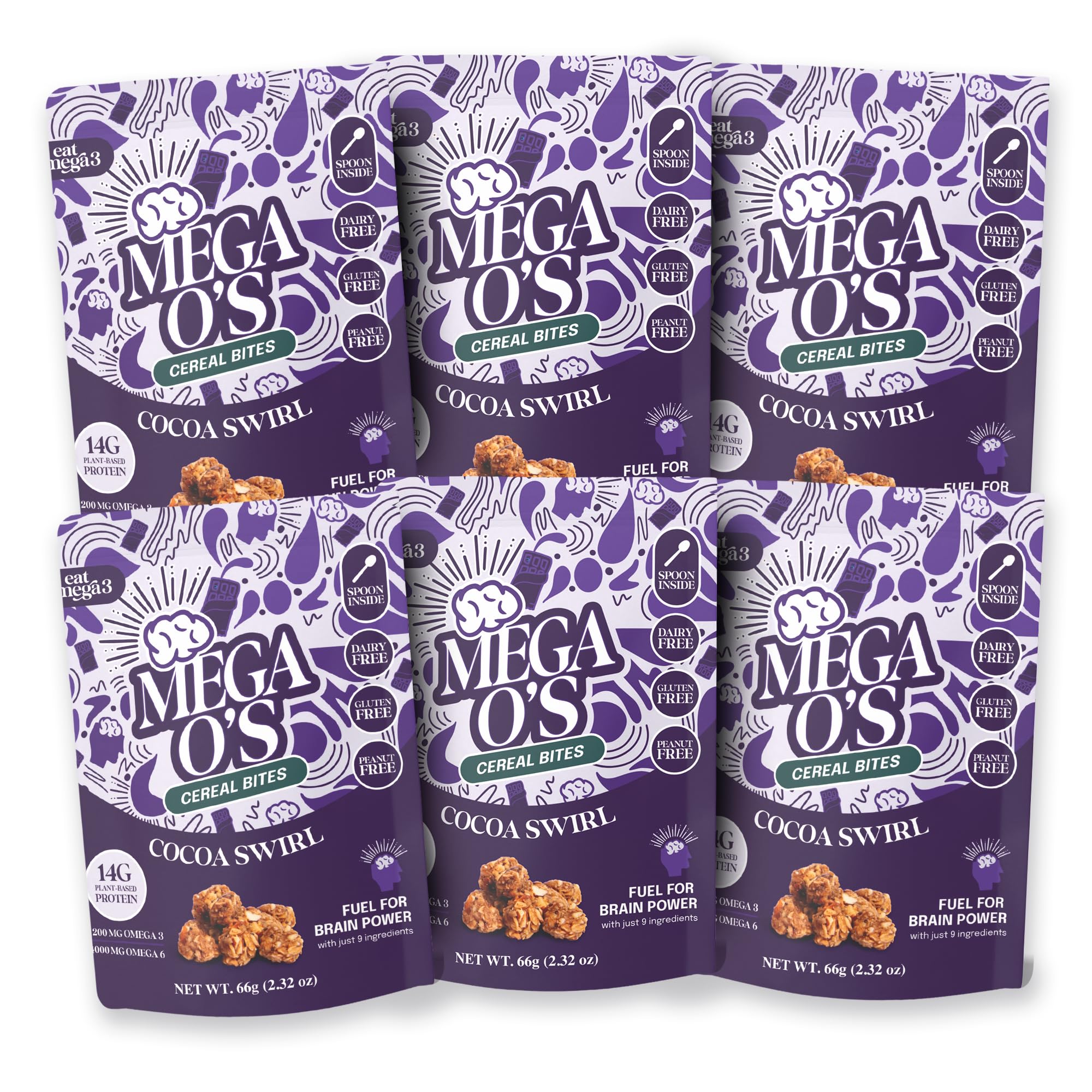 Eat Omega 3 Mega O’s Cocoa Swirl Cereal Bites - Gluten-Free, Dairy-Free, Plant-Based Protein Snack with Omega-3 & Omega-6, Low Sugar, Peanut-Free