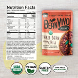 BeanVIVO (Pack of 6) Organics 16g Plant based Protein Three Bean Vegan Chili - Good Source of Fiber - Nutritious & Microwave Meal - Gluten-Free Plant