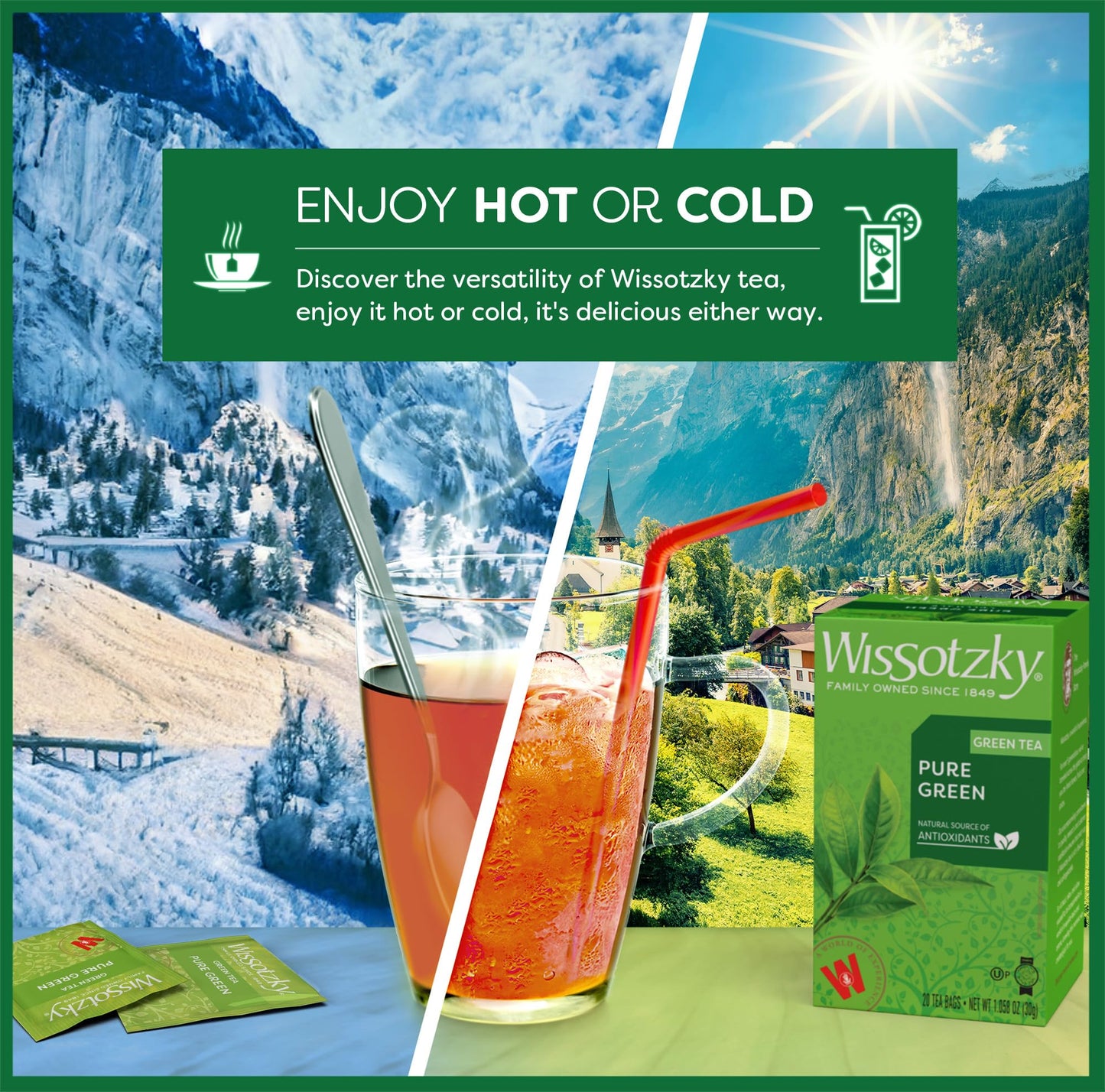 Wissotzky Pure Green Tea, 20 Tea Bags | Antioxidant Rich | Real Green Tea