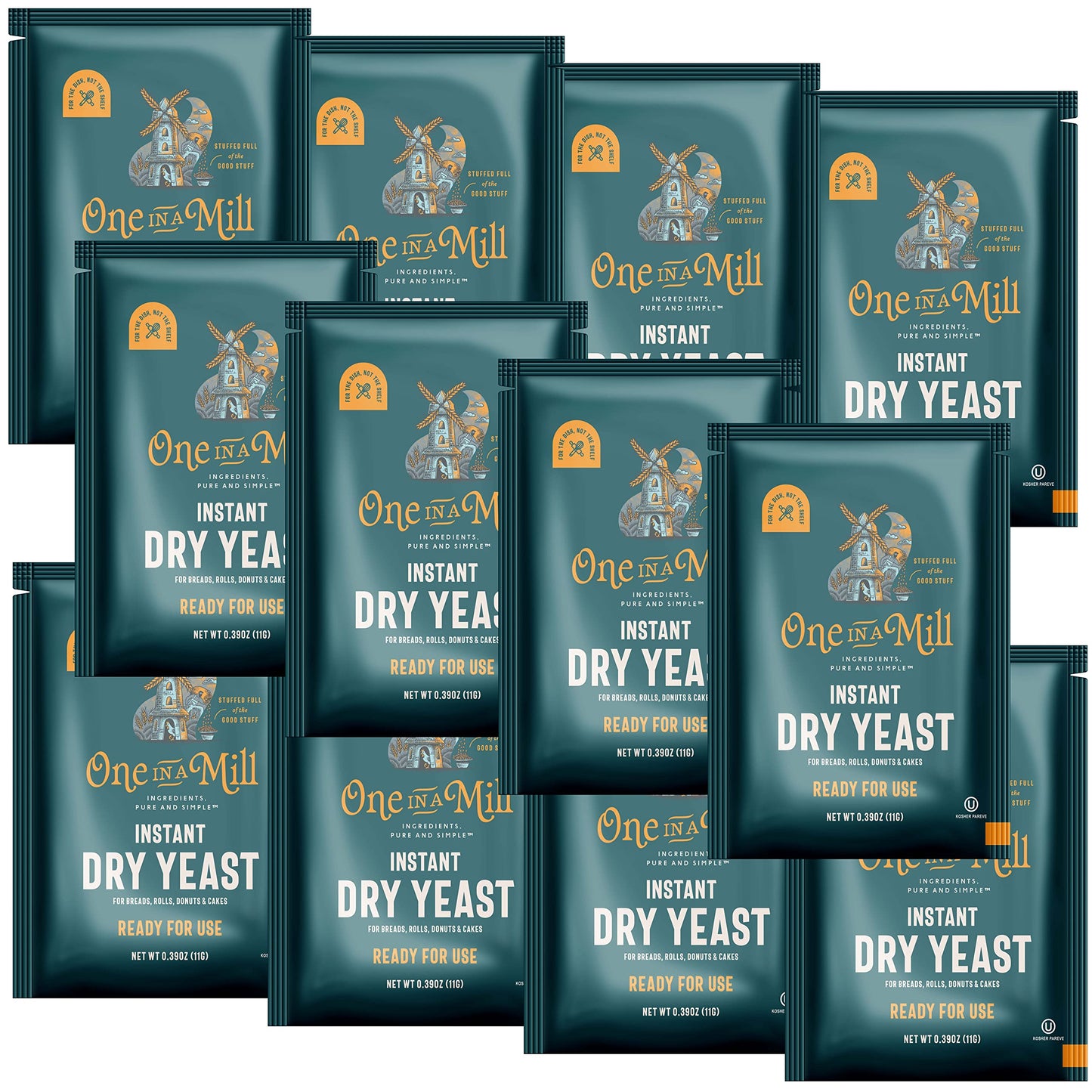 One in a Mill Instant Dry Yeast Packets | Fast Acting Self Rising Yeast for Baking Bread, Cake, Pizza Dough Crust | Kosher | Quick Rapid Rise