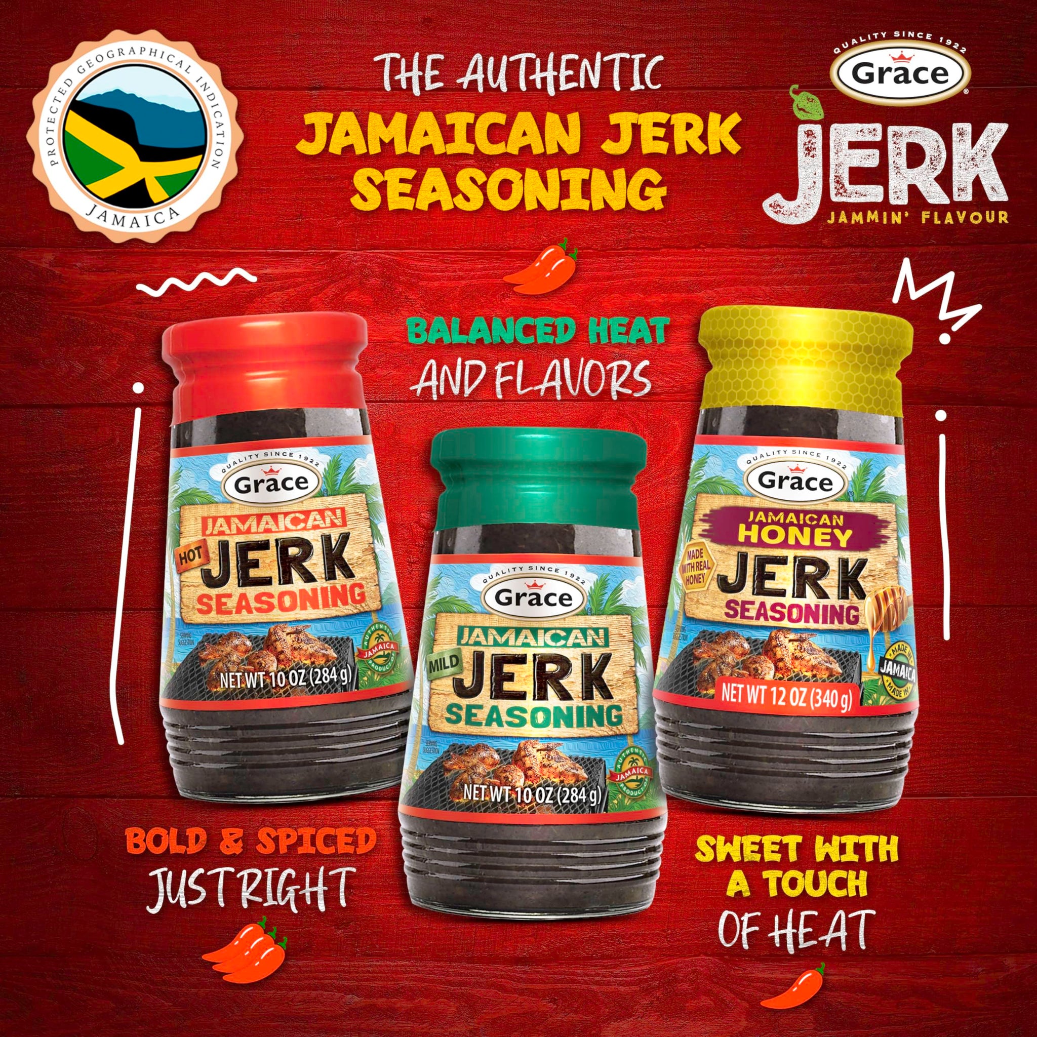 Grace Jamaican Honey Jerk Seasoning (Two 12 Oz Jars) - Caribbean Jerk Mix for Chicken & Oxtail