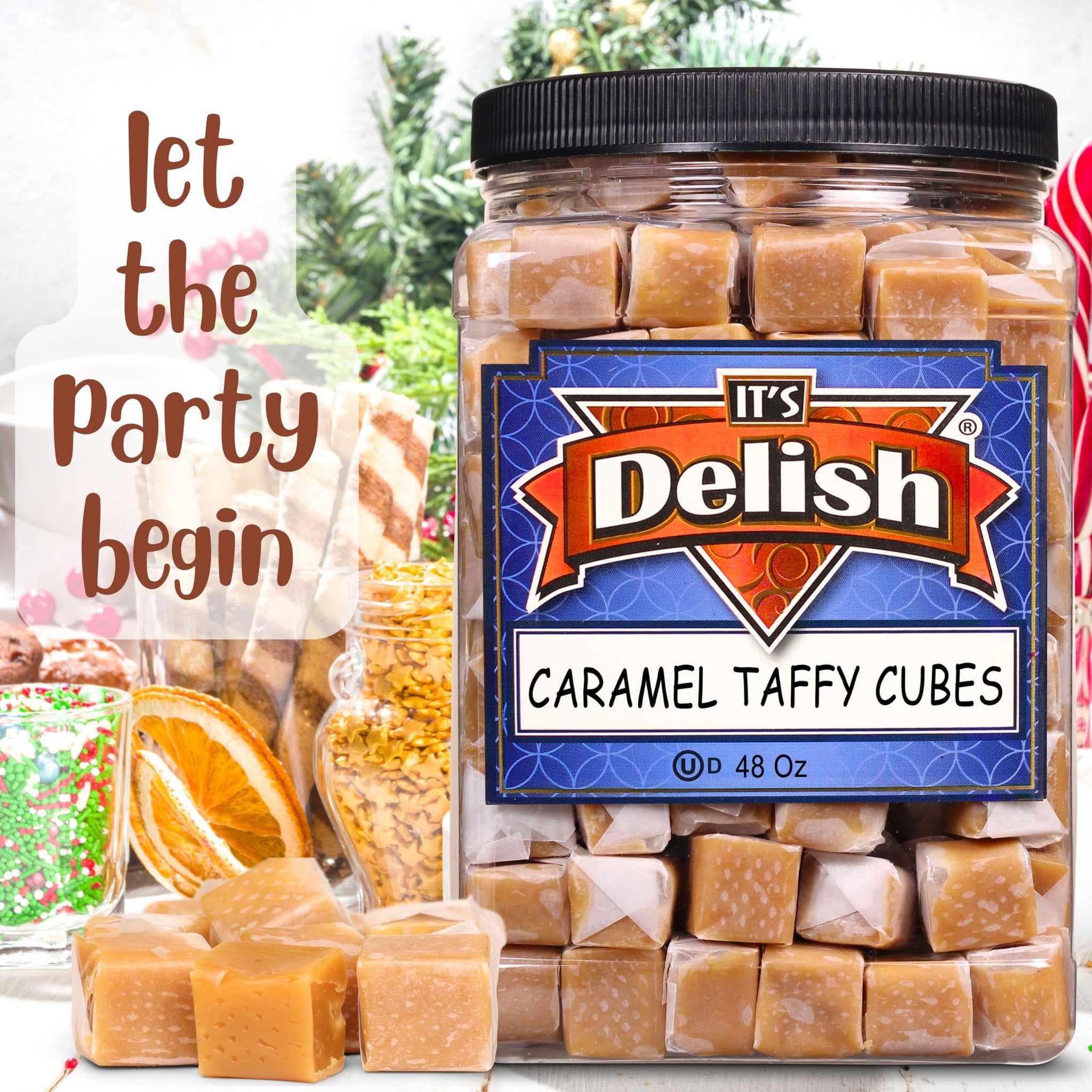 Butterscotch Caramel Squares Taffy Candy by Its Delish, 3 LBS Jumbo Container - Soft Caramels Candy Chews Individually Wrapped - Delicious Chewy